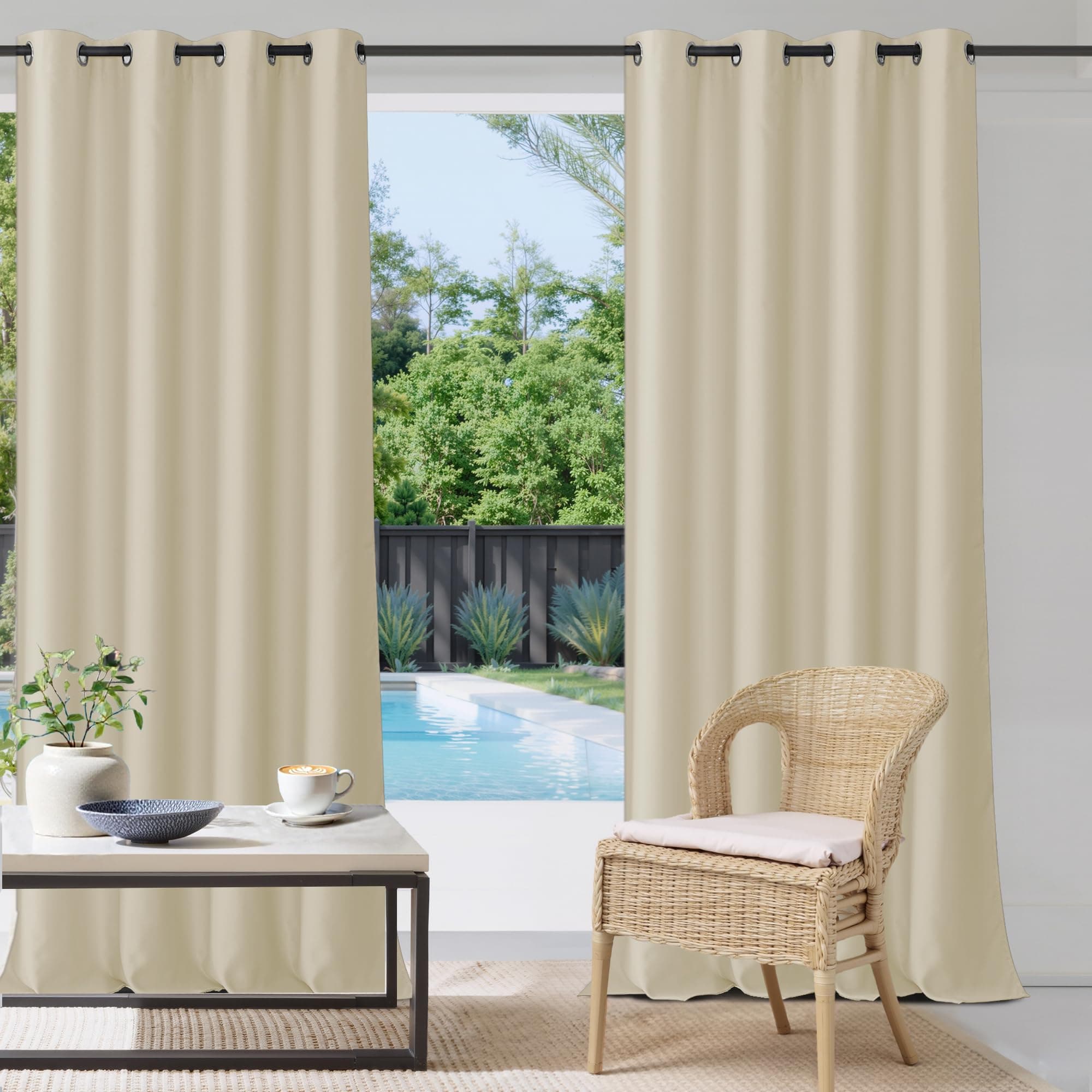 StangH Waterproof Patio Curtains W52 x L95 Inch Natural Beige, 1 Panel