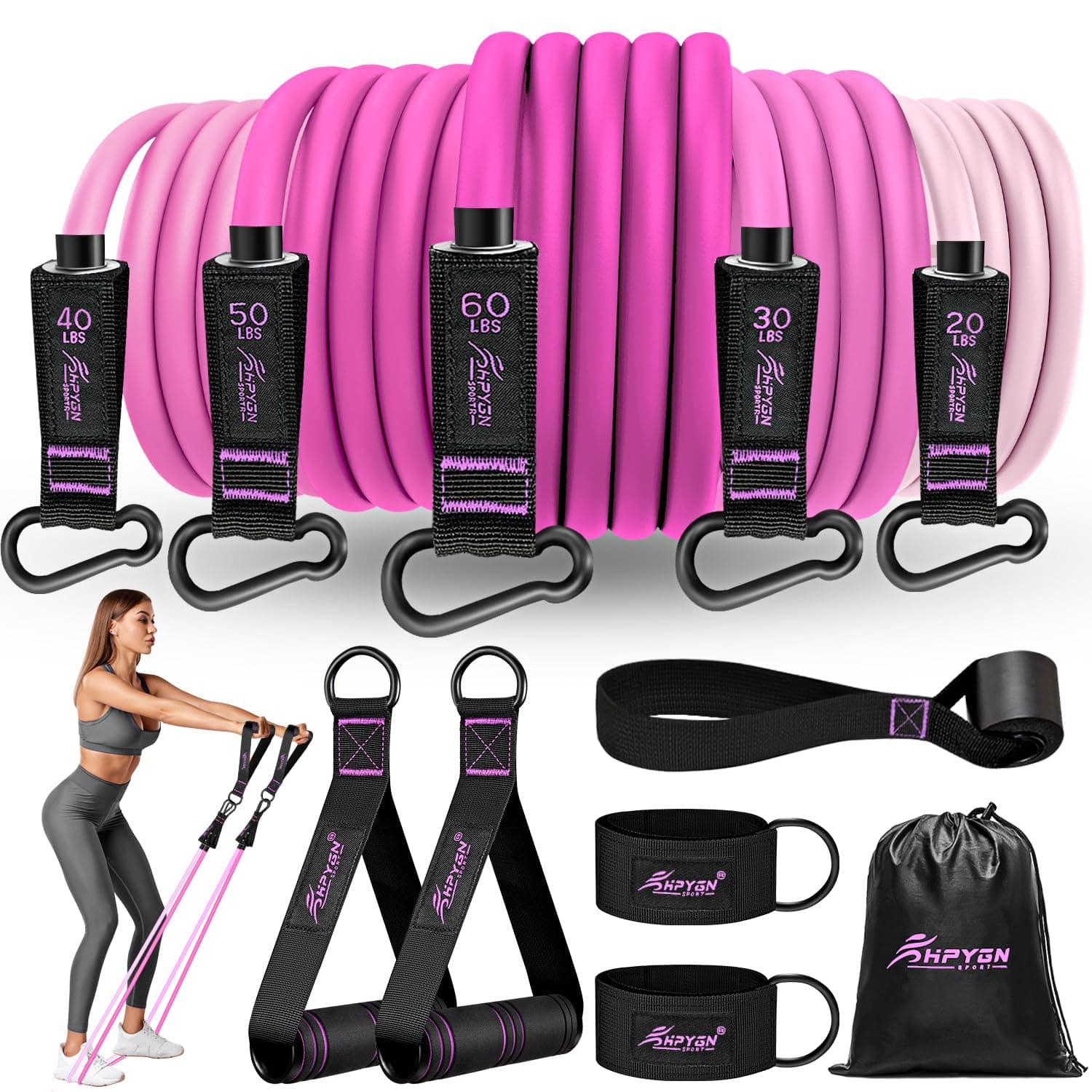 HPYGN Resistance Bands, Workout Bands, Fitness Bands with Door Anchor and Ankle Straps, Portable Home Gym for Strength Training, Physical Therapy, Shape Body, Yoga, Home Workout Equipment