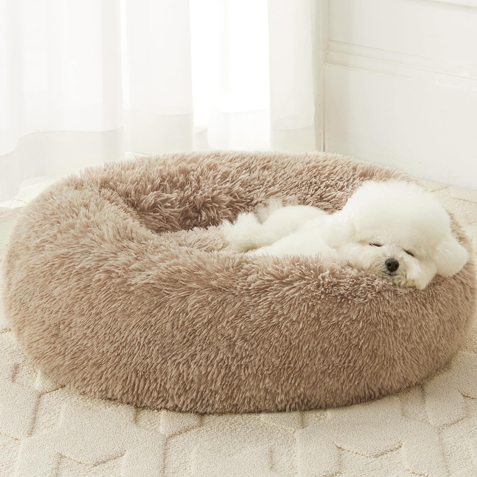 WNPETHOME Calming Dog Beds for Large Dogs, Anti-Anxiety Donut Large pet Bed, Fluffy Faux Fur Plush Dog Bed，Warming Cozy Soft Round Lagre Dog Bed for Large Jumbo Dogs, Cat Cuddler Cushion Bed