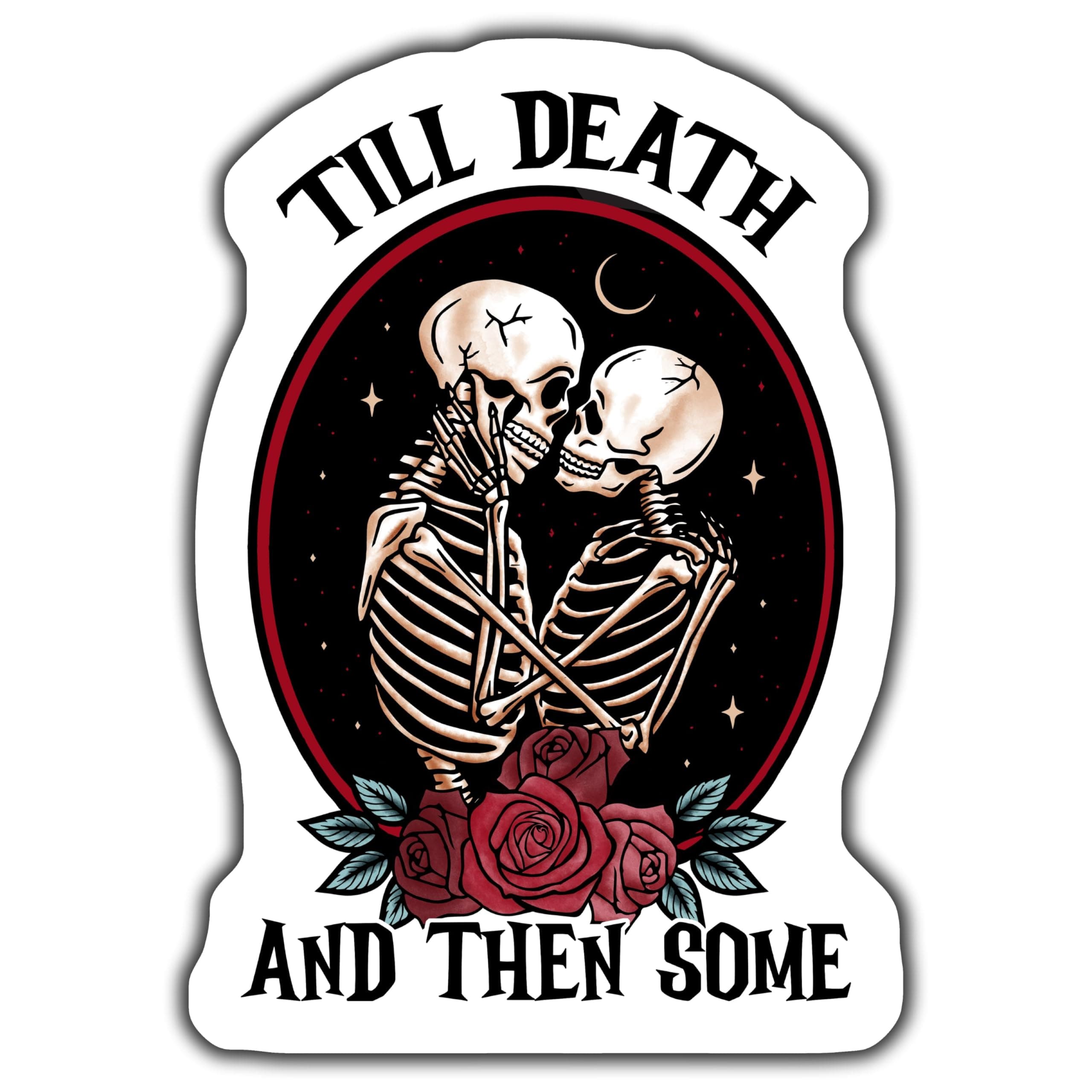 Romantic Skeleton Sticker, Till Death and Then Some Sticker, Gothic Love Stickers, Skull Couple Decal, Halloween Stickers - 5-Inch Sticker - 2-Pack - CCSTICKER01252