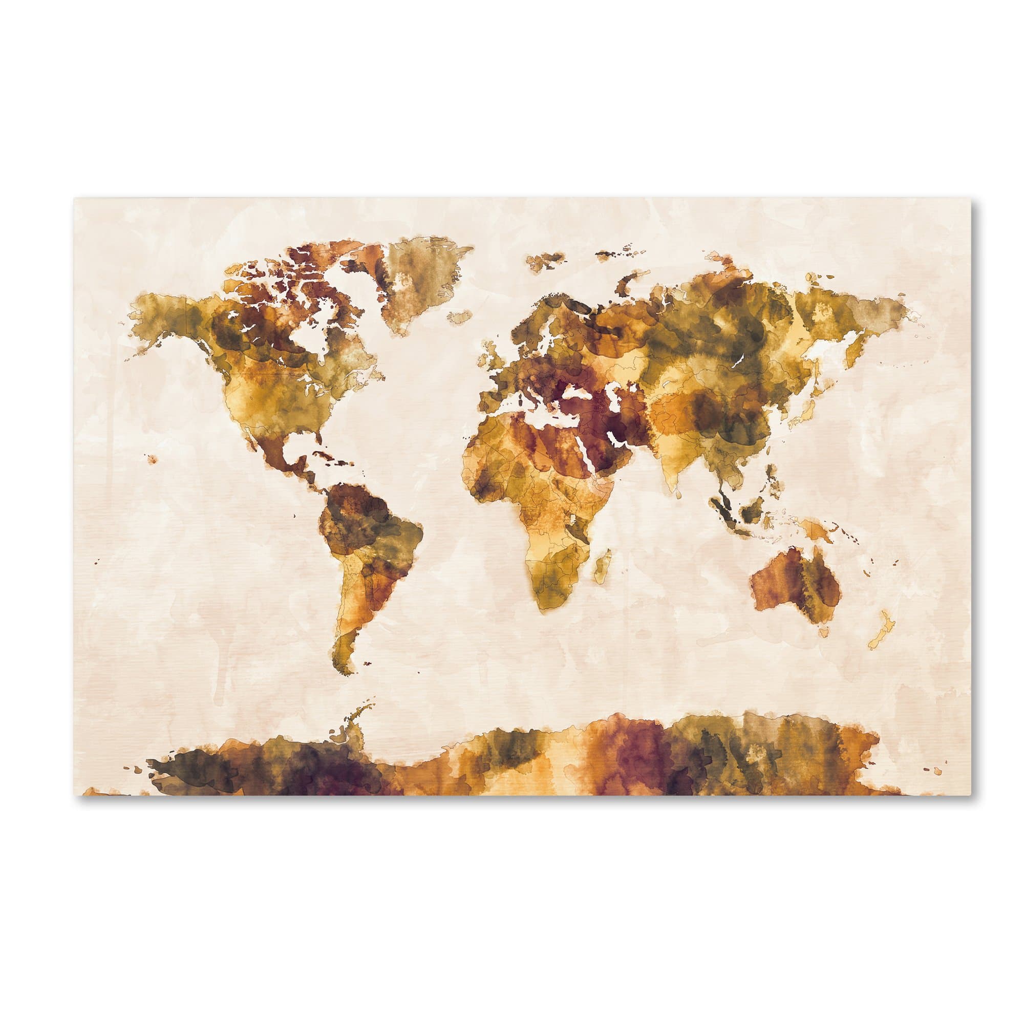 Trademark Fine Art World Map Watercolor Painting by Michael Tompsett, 12x19-Inch