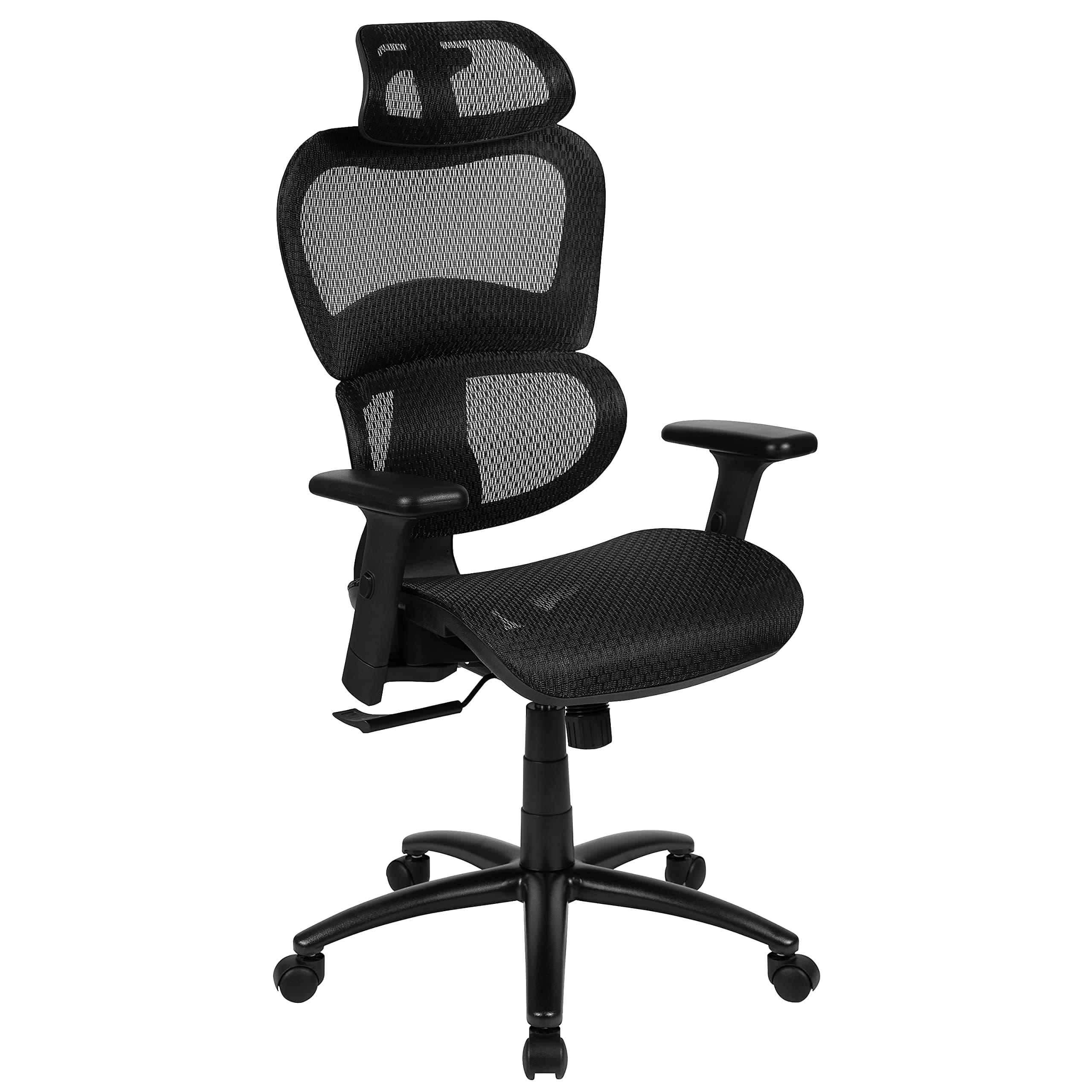 Flash Furniture Ergonomic Mesh Office Chair with 2-to-1 Synchro-Tilt, Adjustable Headrest, Lumbar Support, and Adjustable Pivot Arms in Black
