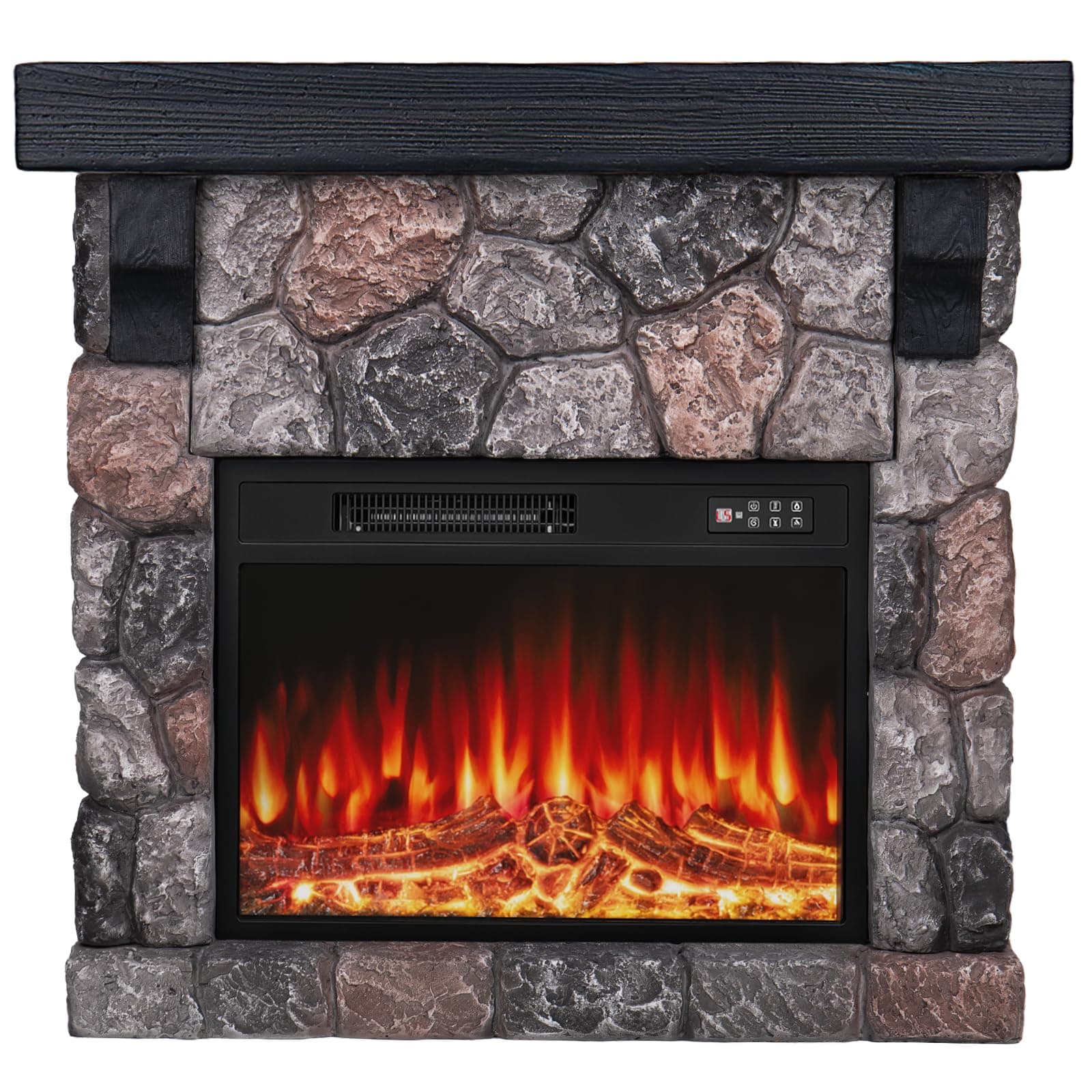 BOSSIN 36" Electric Fireplace with Mantel, 23 inch Electric Fireplace Insert, TV Stand Freestanding Heater with Remote Control Timer LED Flame for Living Room Bedroom,Faux Stone Gray