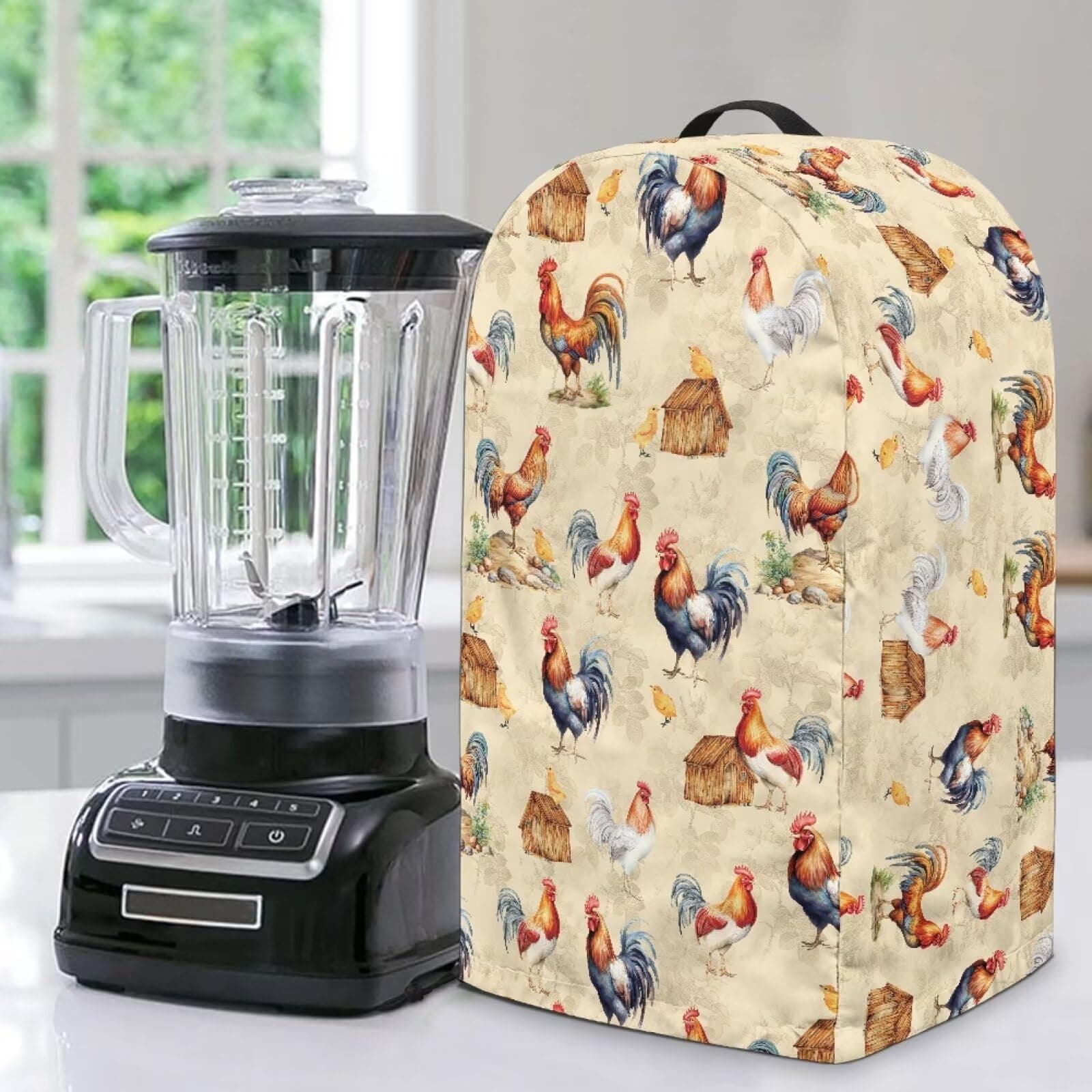 Kathyboom Rooster Kitchen Blender Cover with Drawstring and Handle, Stand Mixer or Coffee Maker Appliance Cover For Kitchen, Stain Resistant