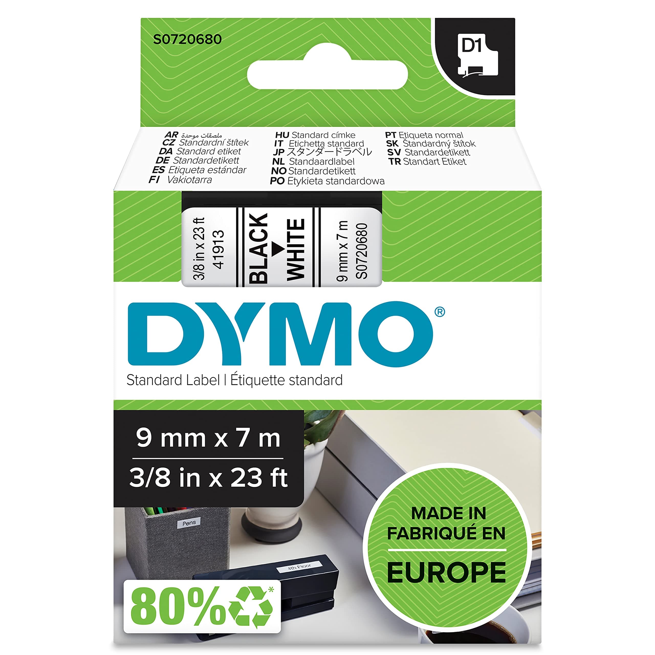 Dymo D1 Standard Labelling Tape 9mm x 7m - Black on White