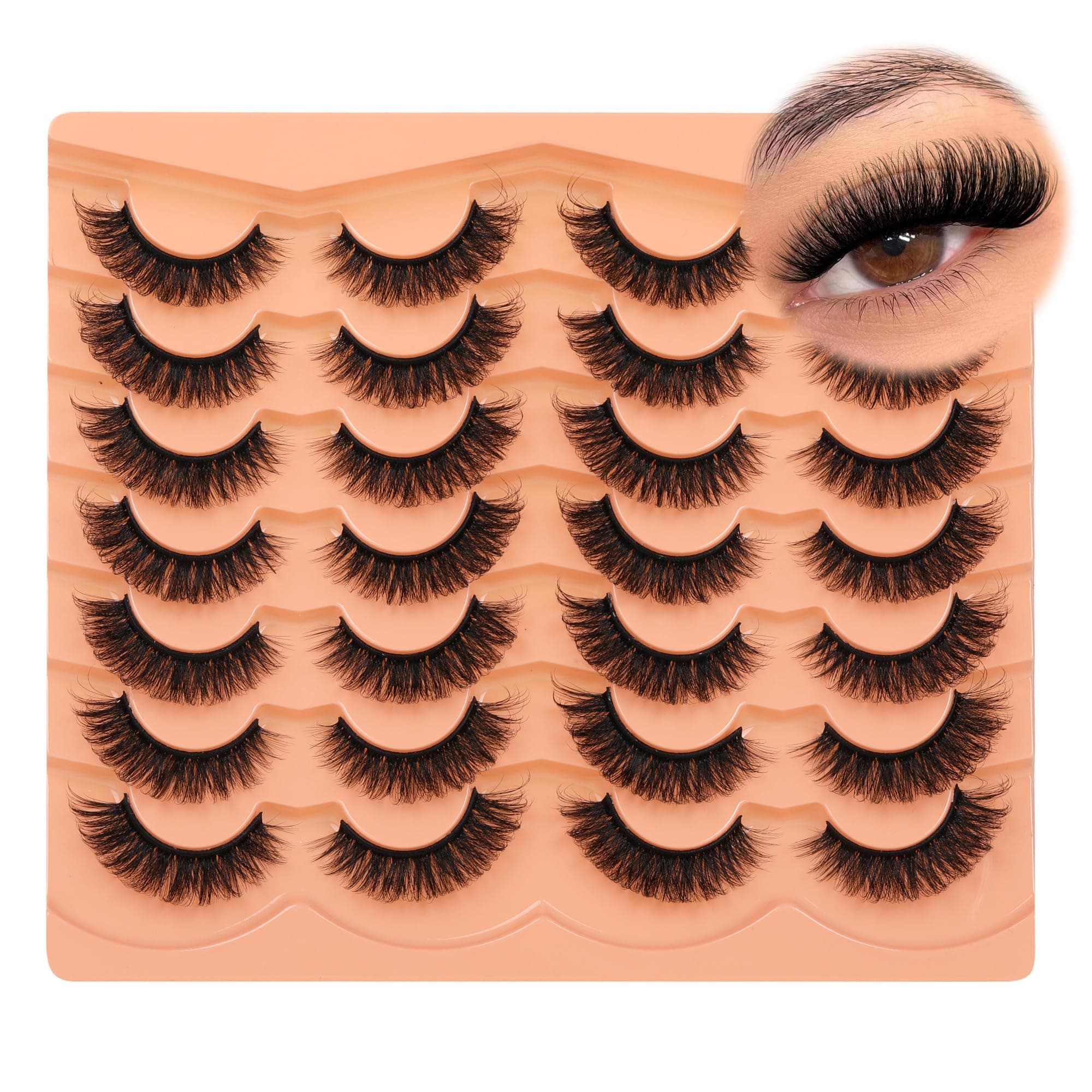 JIMIRE False Eyelashes 14 Pairs Full Faux Mink Lashes Fluffy D Curl Strip Lashes Look Like Lash Extensions 15MM Wispy Eyelashes Natural Fake Lashes Pack