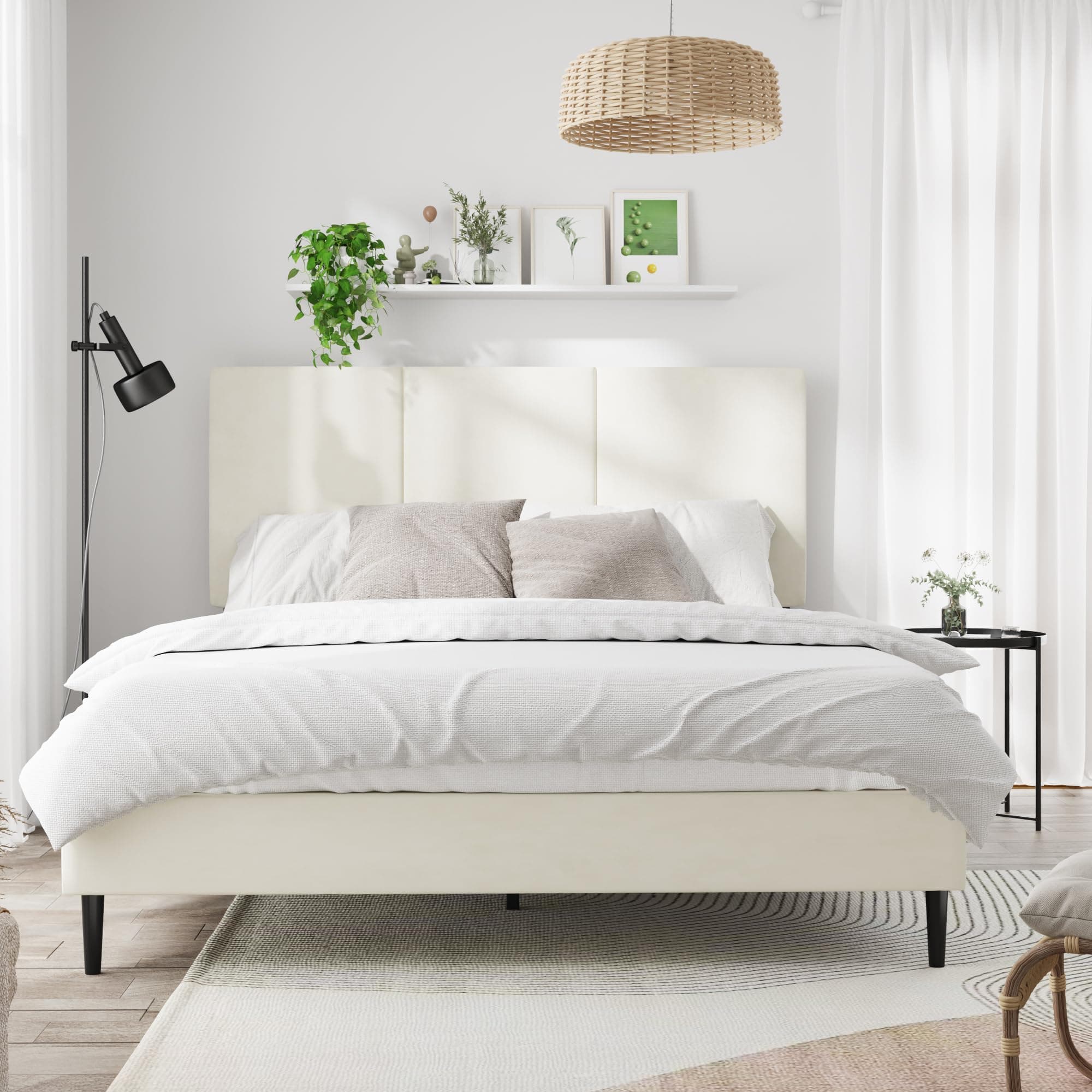 IOILORI Queen Bed Frame with Headboard, Vertical Channel Tufted, Heavy Duty Bed Frame Queen Size, No Box Spring Needed, Easy Assembly (Beige, Queen)