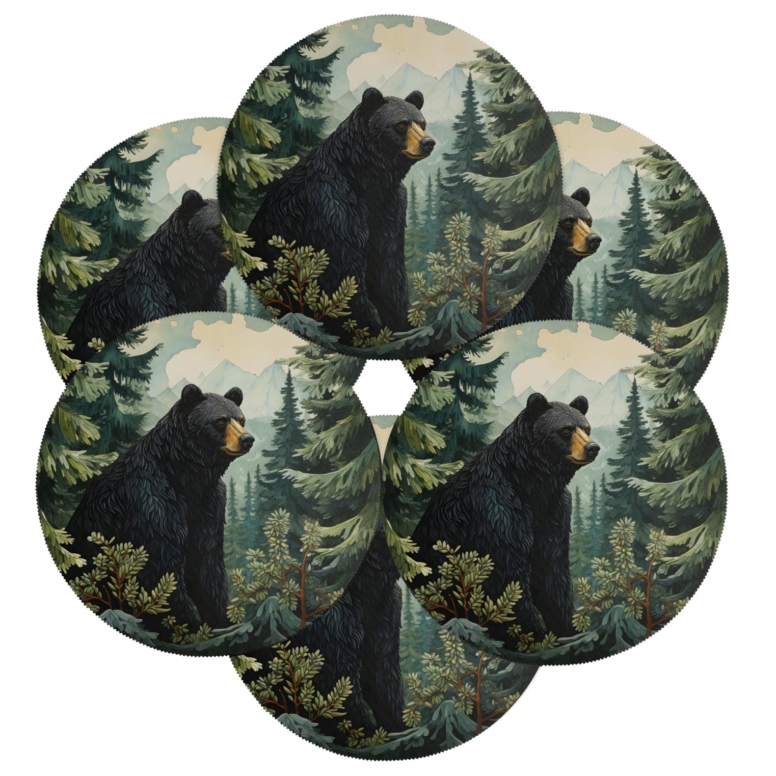 Mintoprints Black Bear Forest Animals Round Placemats Set of 6, 15 Inch Washable Table Mats Outdoor Place Mats for Kitchen Dining Table
