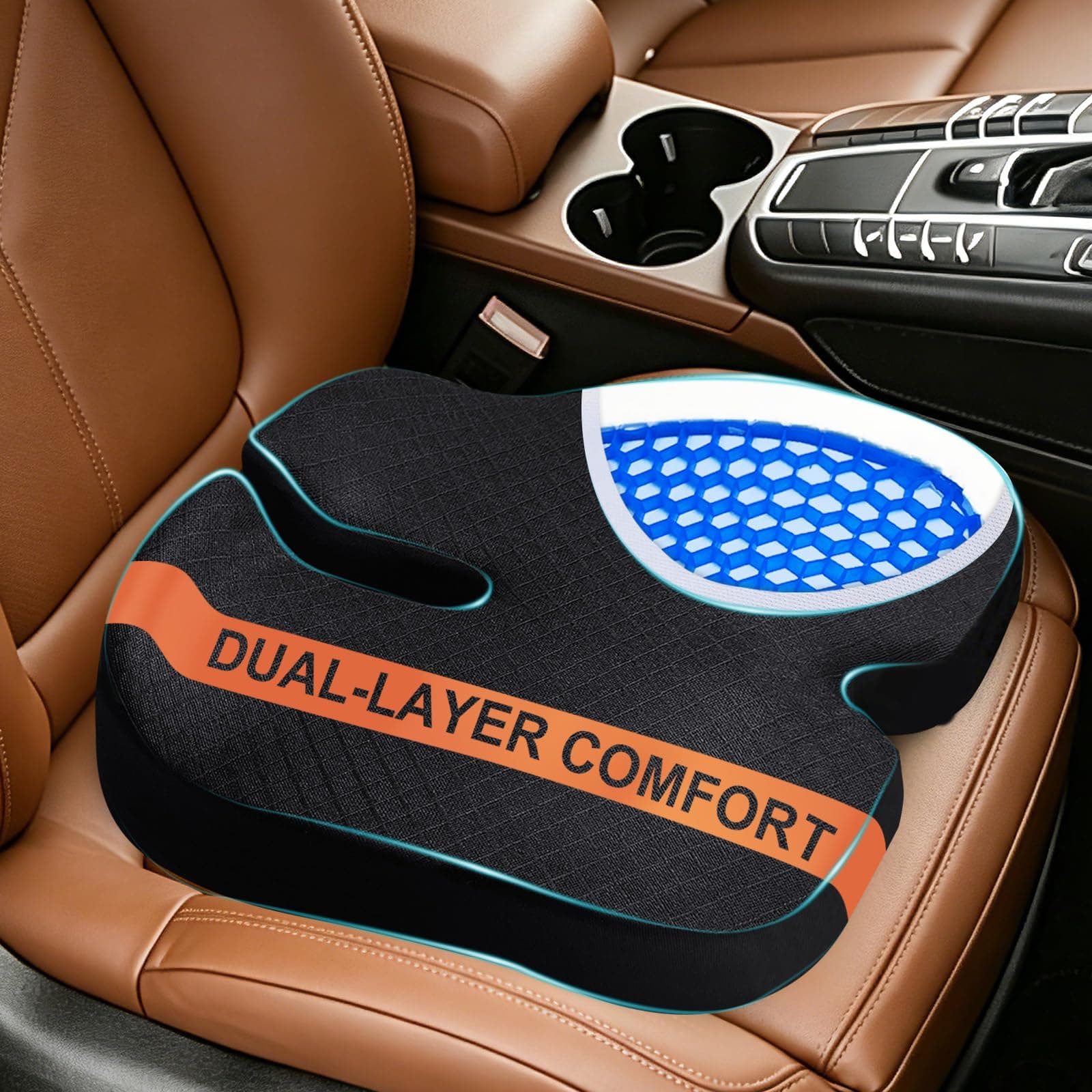 TOYALI Car Seat Cushion - Premium Gel & Memory Foam Office Chair Cushions for Back,Sciatica,Coccyx,Tailbone Pain Relief, Driver Pillow for Auto, Gaming,Desk, Wheelchair,Truck (Black)