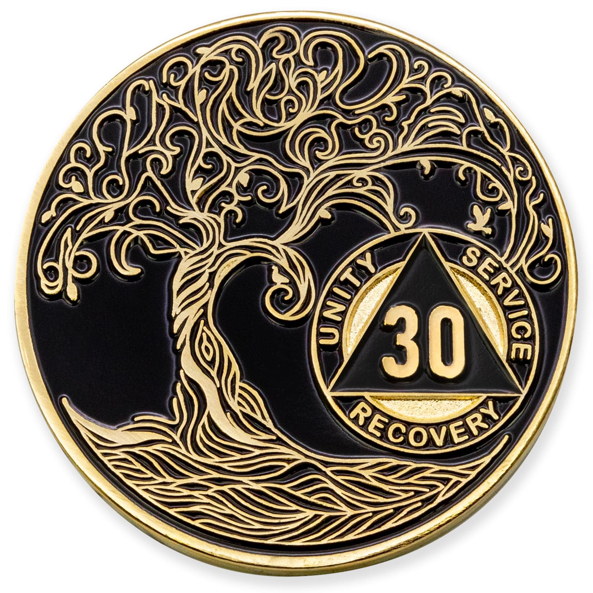 30 Year Sobriety Mint Twisted Tree of Life Gold Plated AA Recovery Medallion/Chip/Coin - Black