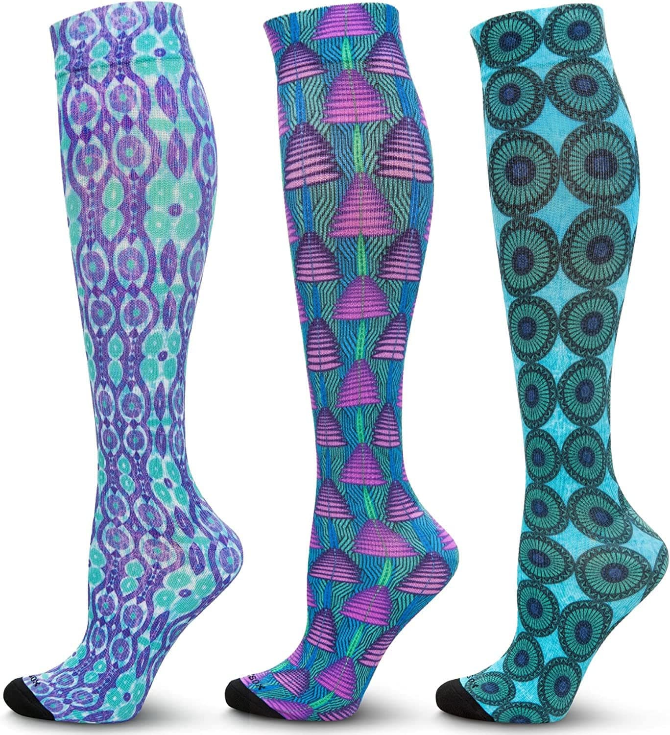 LEVSOX Compression Socks Women and Men, 20-30mmHg, Best for Nurses, Travel, Pregnancy, 3 Pairs Printing Mix 1, Small
