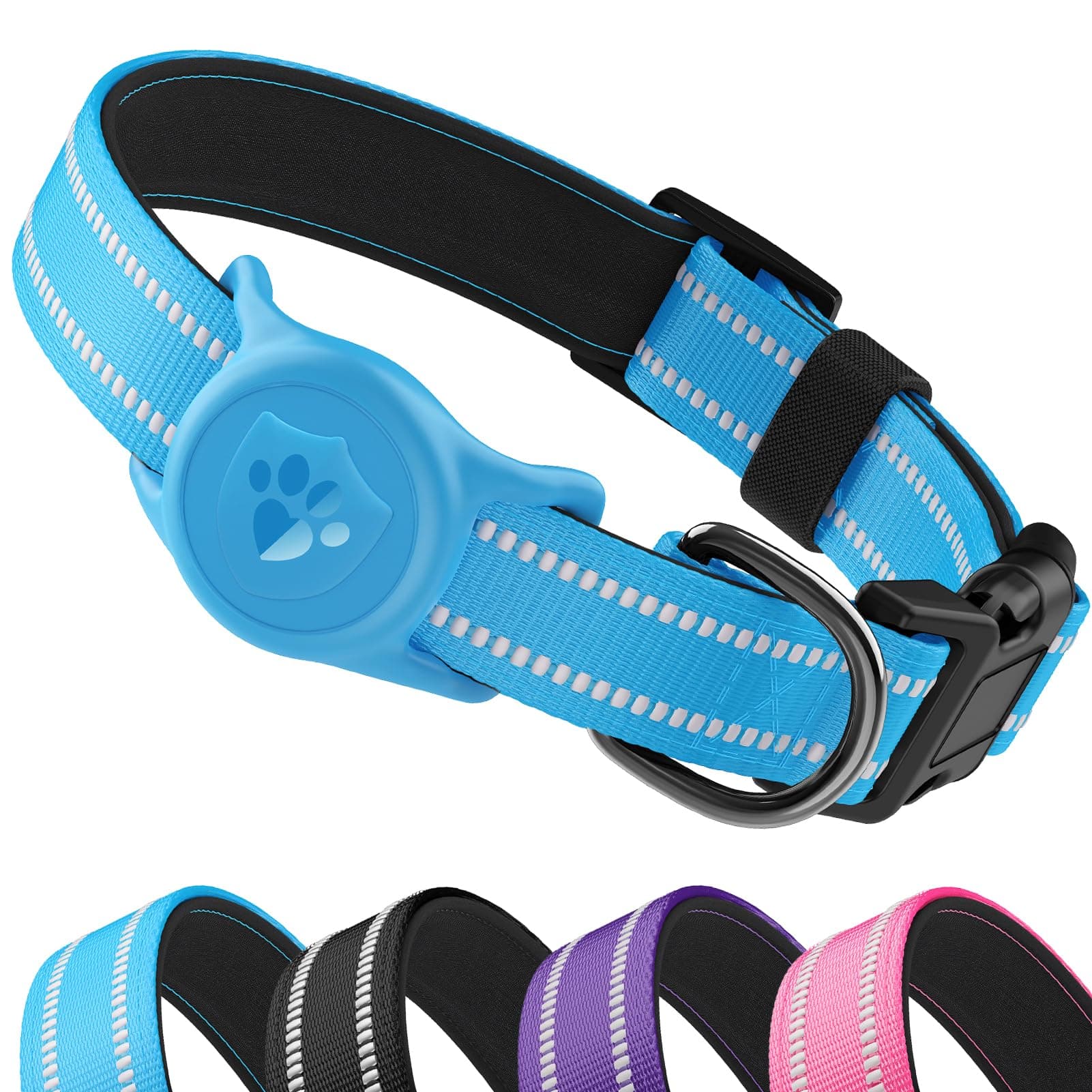 ILFINDYOU Upgraded AirTag Dog Collar, IP68 Waterproof Holder, Large Blue