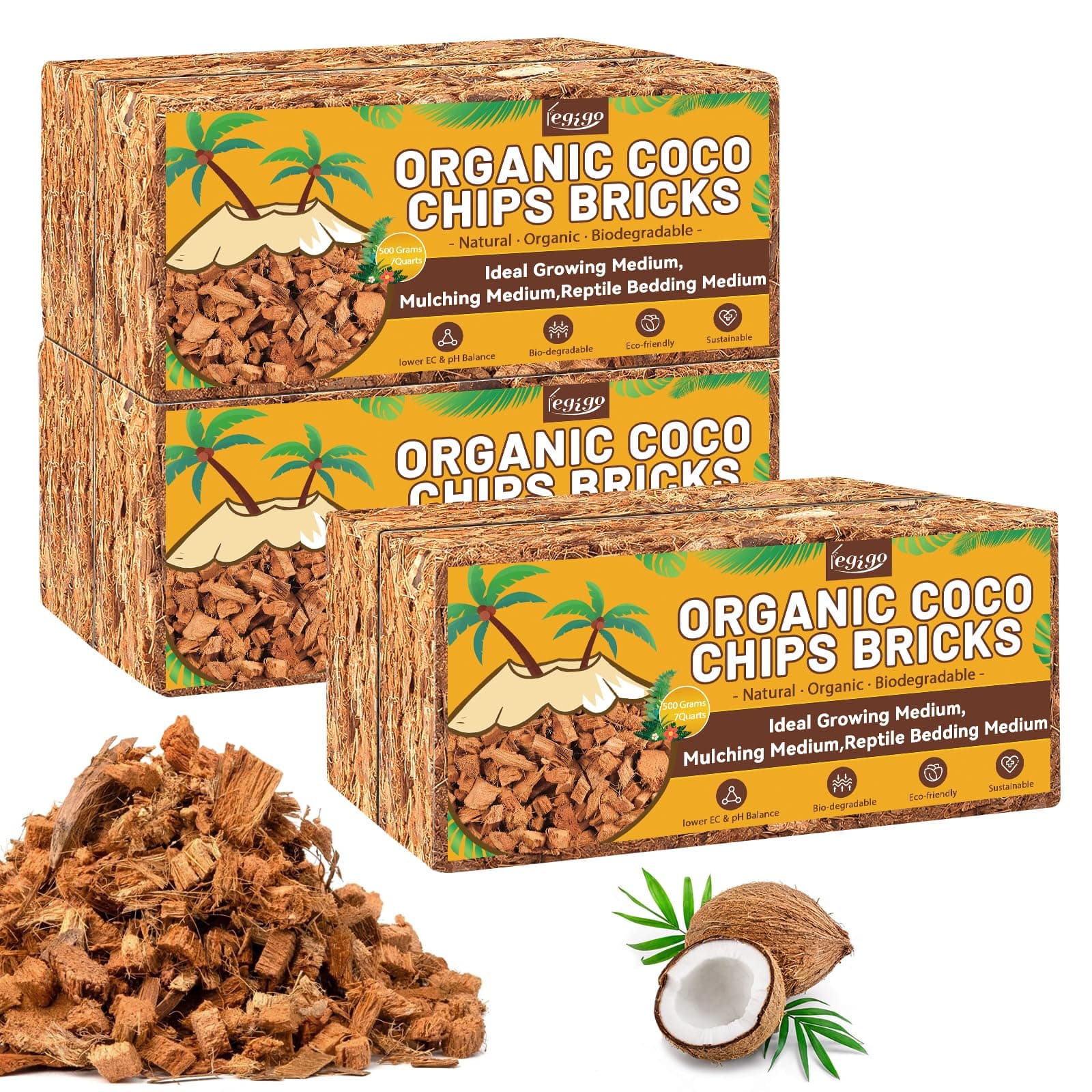 6 Pack Coco Chips for Plants- 6.6lb Organic Coconut Husk Potting Mix