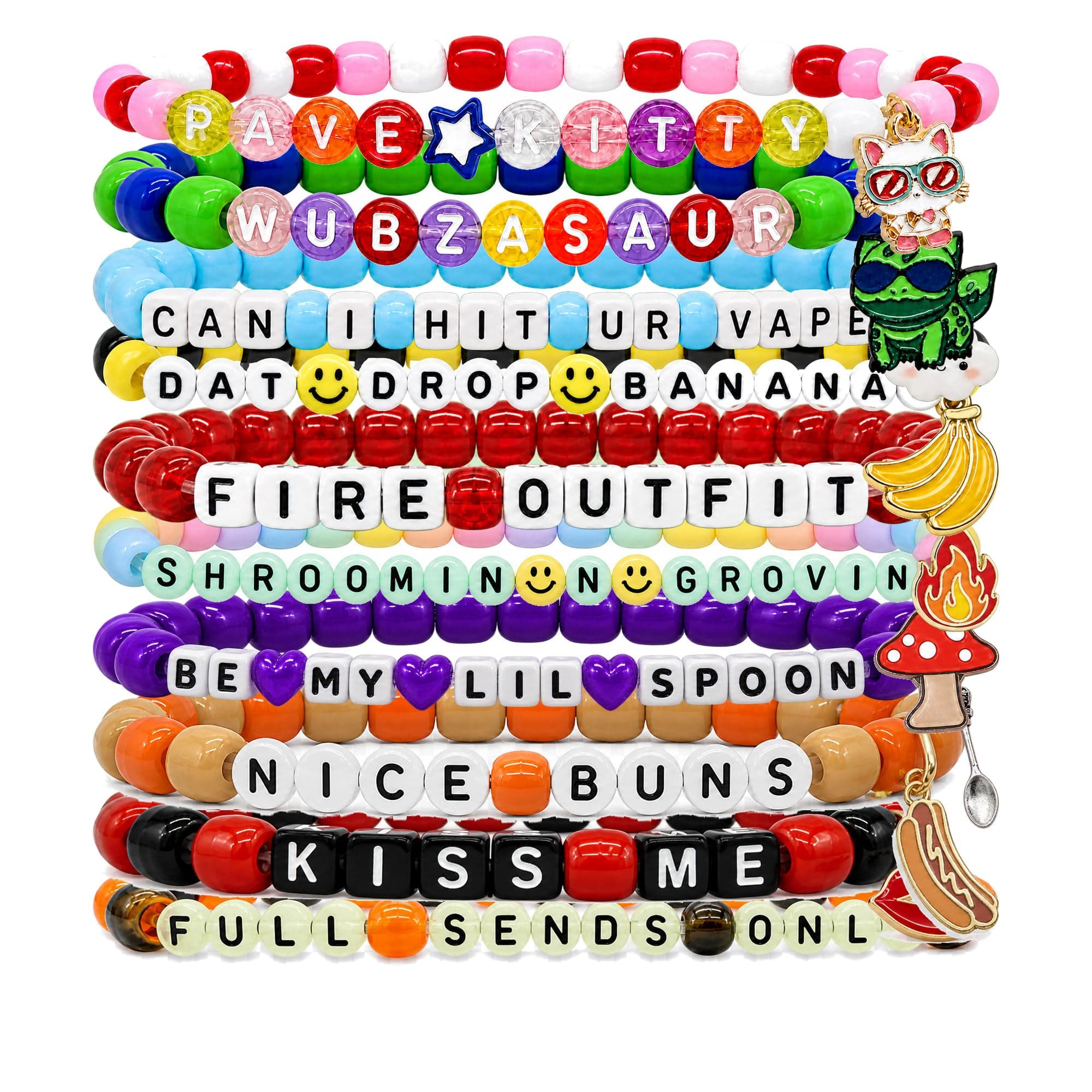 Plura Kandi (15 Rave Bracelets) | Be the Life of the Rave, Meet Rave Bae, Make Friends, Unisize, Acrylic, no gemstone