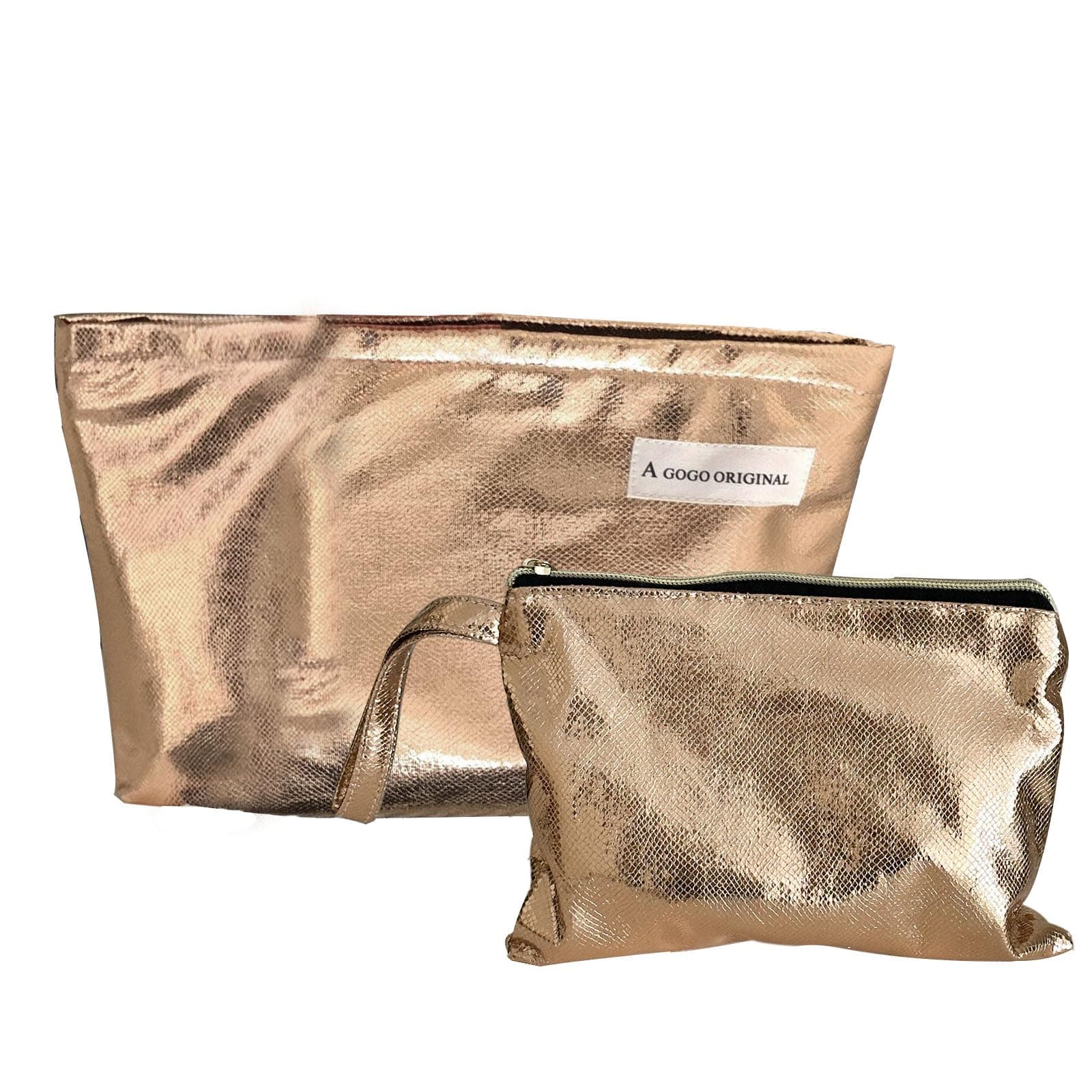 YIGEBIZI 2 Pieces Makeup Bag for Women Large Capacity Cosmetic Bag Travel Toiletry Bag Floral Makeup Pouch for Purse, A-Gold