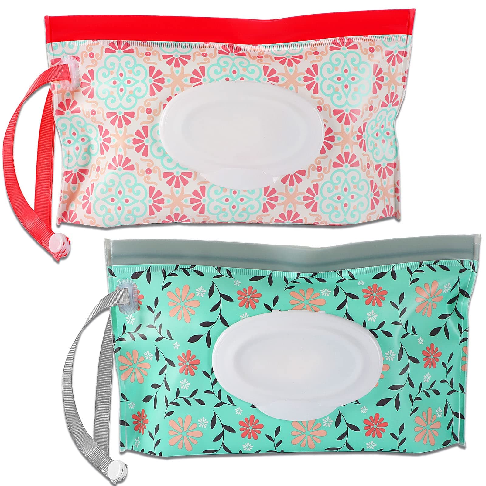 FEBSNOW 2 Pack Baby Wipe Pouch, Portable Wet Wipe Holder Container,Reusable and Refillable Travel Wet Wipes Dispenser Case