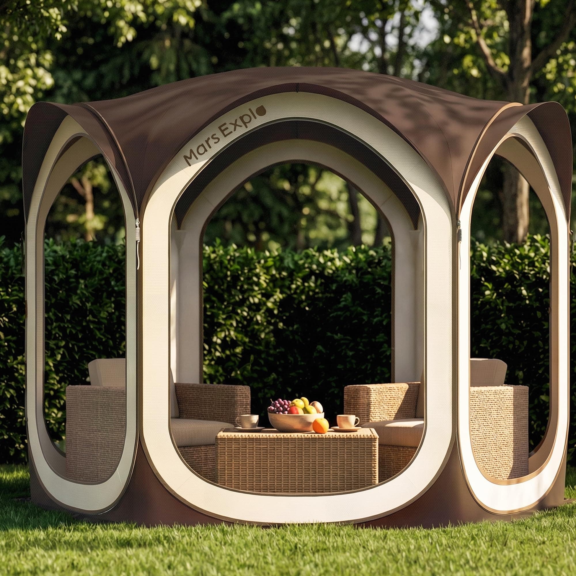 Mars Explo Pop-Up-Haus-Zelt, Baldachin, Sonnenschutz für Camping, Terrasse, Hinterhof, Deck und Outdoor-Aktivitäten, tragbarer Pavillon, nicht wasserdicht, 3 x 3 m, Braun