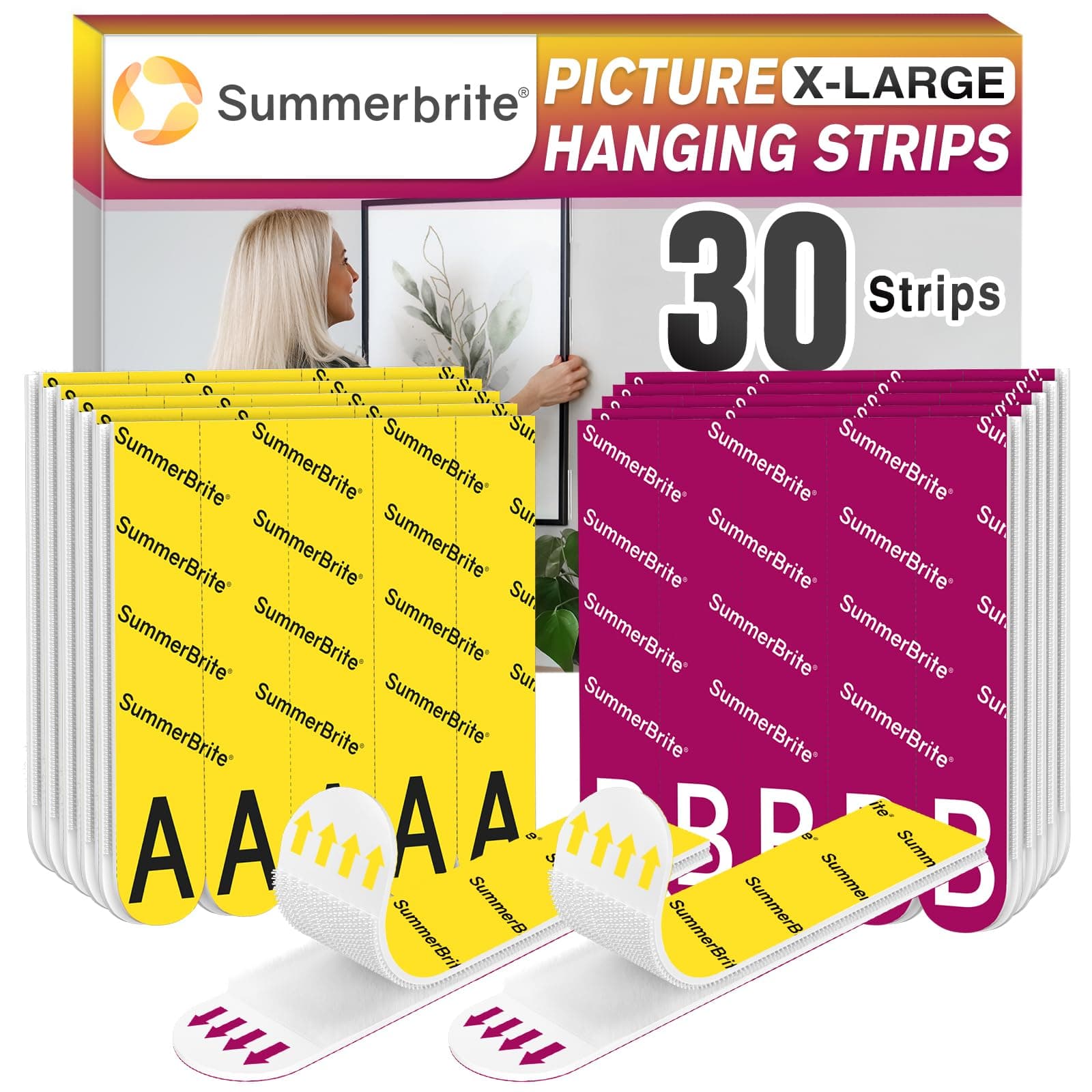 Picture Hanging Strips Heavy Duty XL 15 Pairs/30Strips, Damage Free Hanging Picture Hangers, Removable Adhesive Hook and Loop Wall Strips, Frame Stickers No Nails for Home Decor Wall Posters