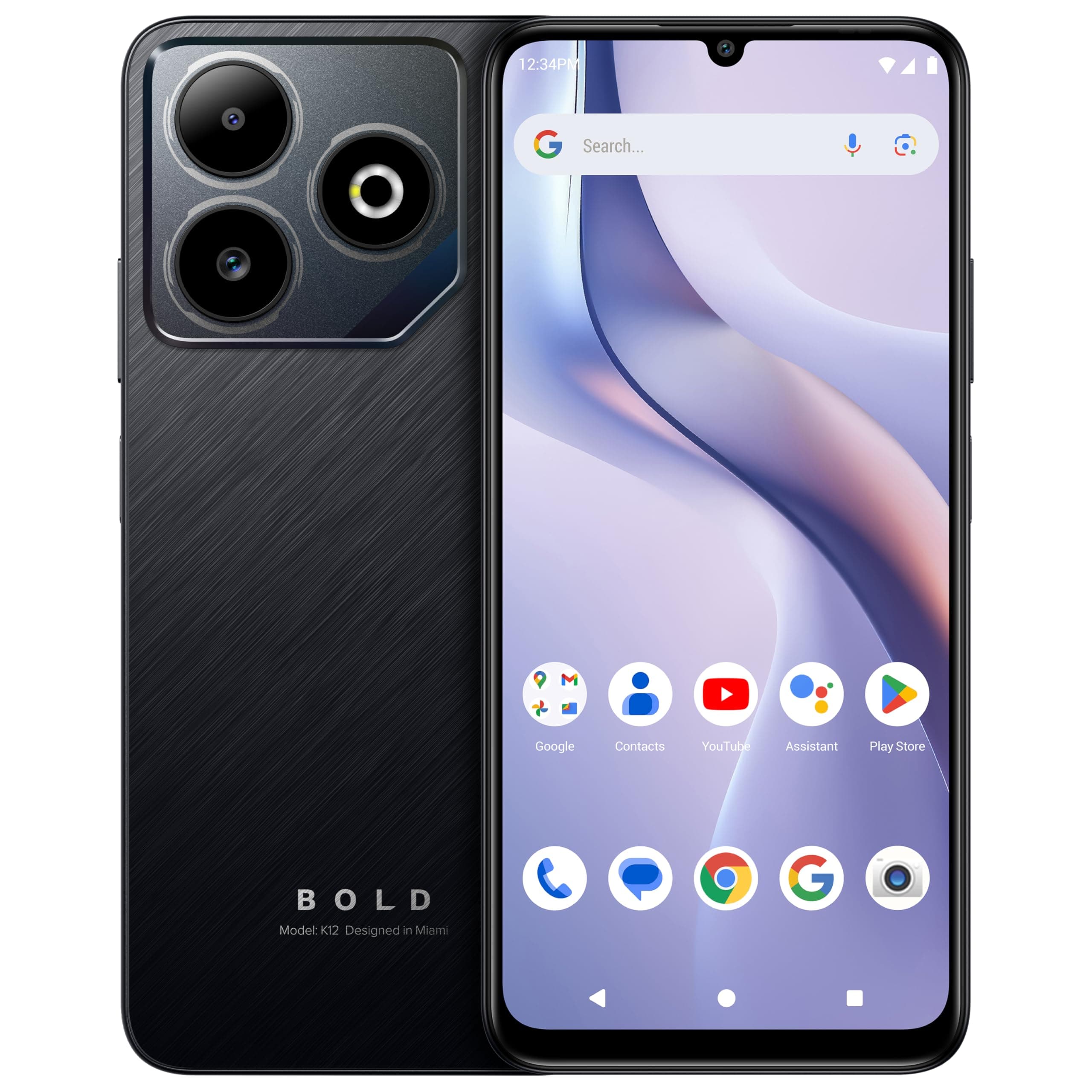 Bold K12 | 2025 | Unlocked | 6.8” HD+ 120Hz Infinity Display | 50MP Main + 8MP Selfie Cameras | 128GB Internal Storage | US Version | US Warranty | (Black Blue)