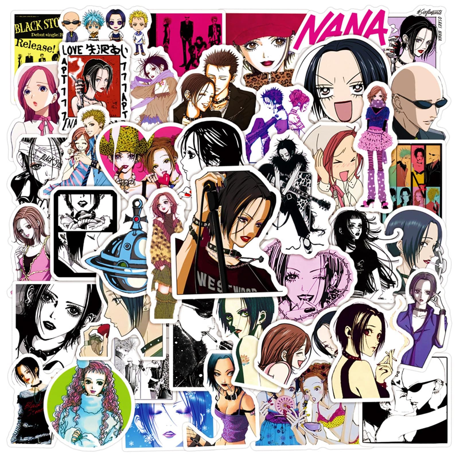 50PCS Anime Nana Sticker Set, Waterproof Vinyl Decals, Anime Character Collection for Laptop, Water Bottle Gifts Birthday Decorations (Gray)