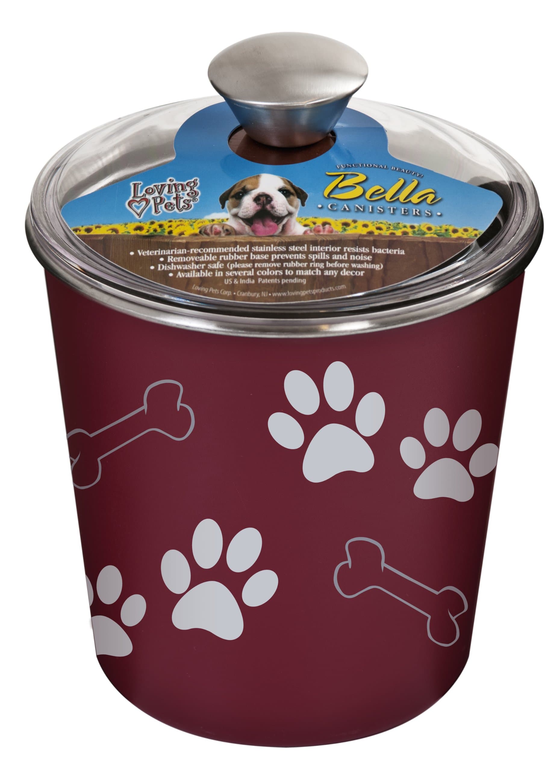 Loving Pets Bella Dog Bowl Canister/Treat Container, Merlot, Large (Pack of 1), 7480