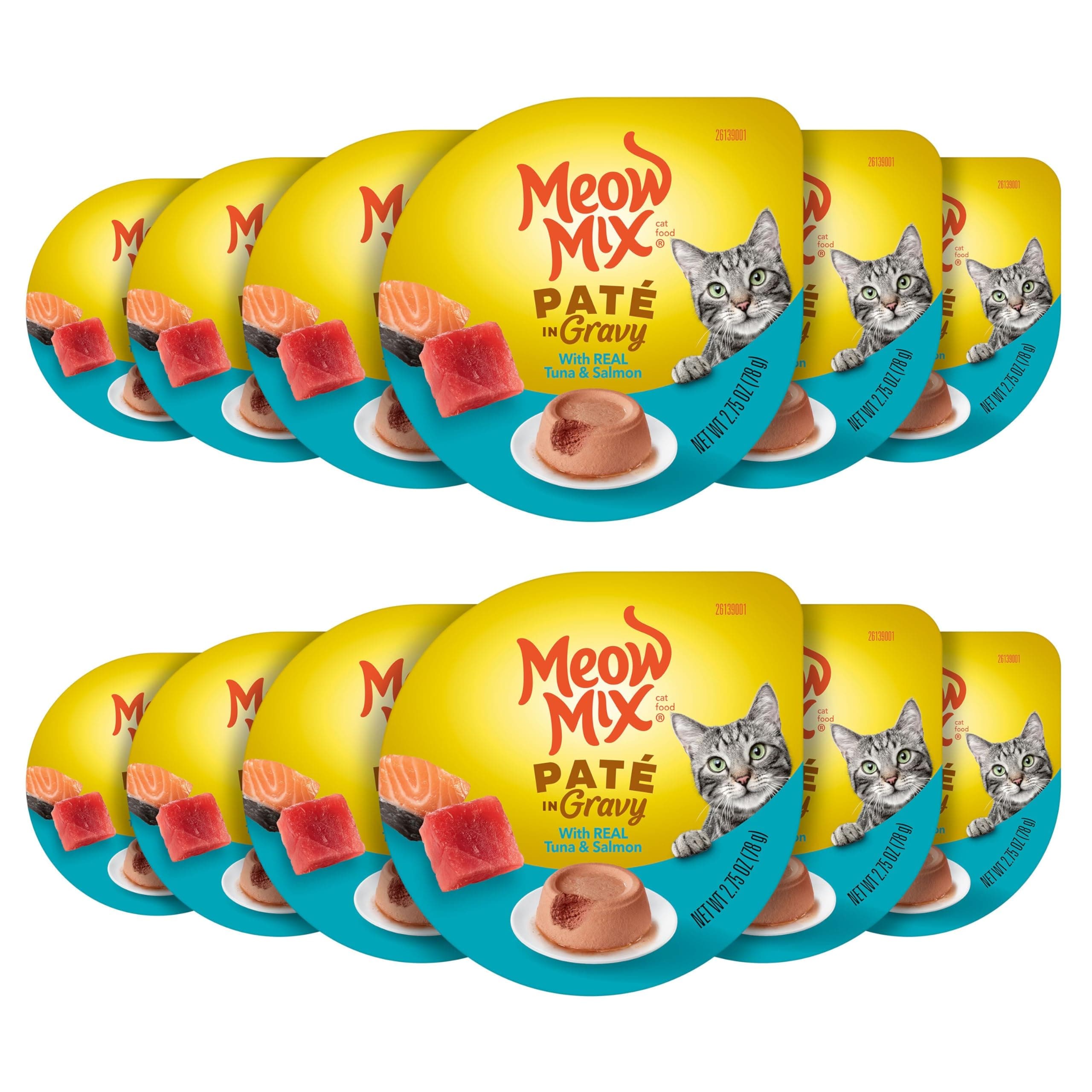 Meow Mix Paté in Gravy, Wet Cat Food with Real Tuna & Salmon, 12 Cups