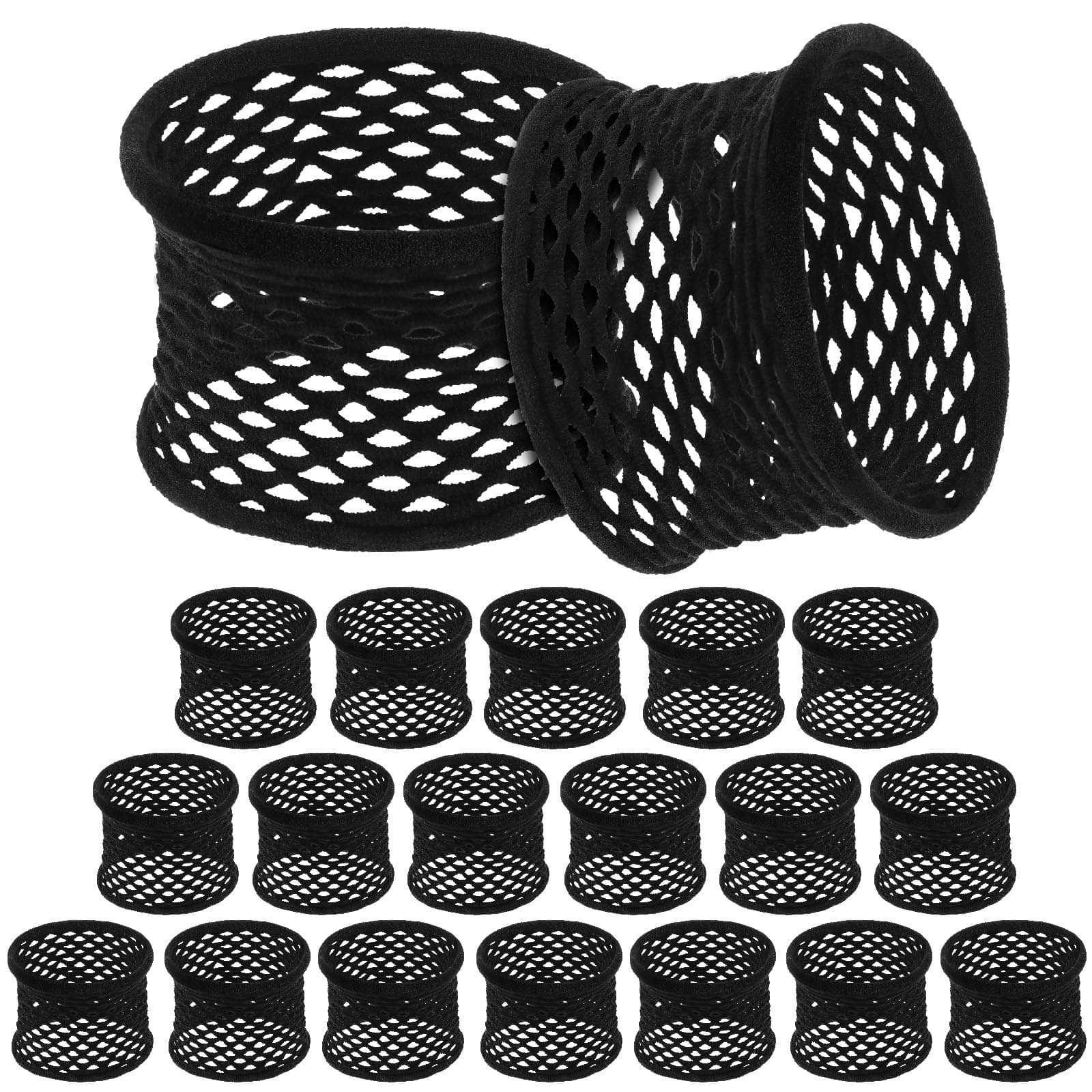 20 Pieces Large Cotton Stretch Hair Ties Fishnet Hair Ties Thick Hollow Cotton Stretch Ponytail Ties Netted Sport Elastics Hair Scrunchies for Thick Heavy Curly Hair (Black)