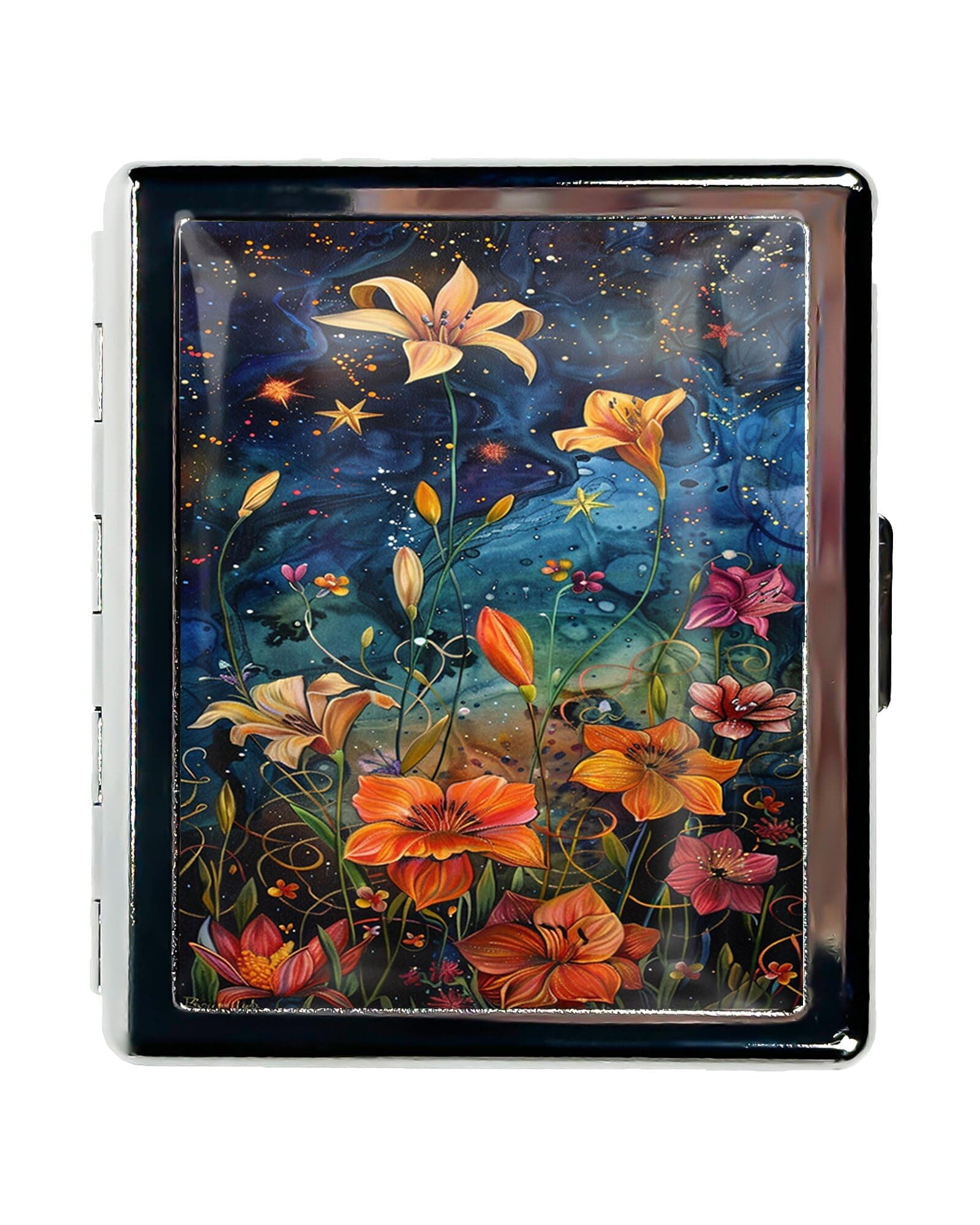 DingRound Cute Travel Pill Box Organizer with 8 Compartments - Compact and Fashionable Pill Case with Mirror - Ideal for Medications (Starry Flowers)
