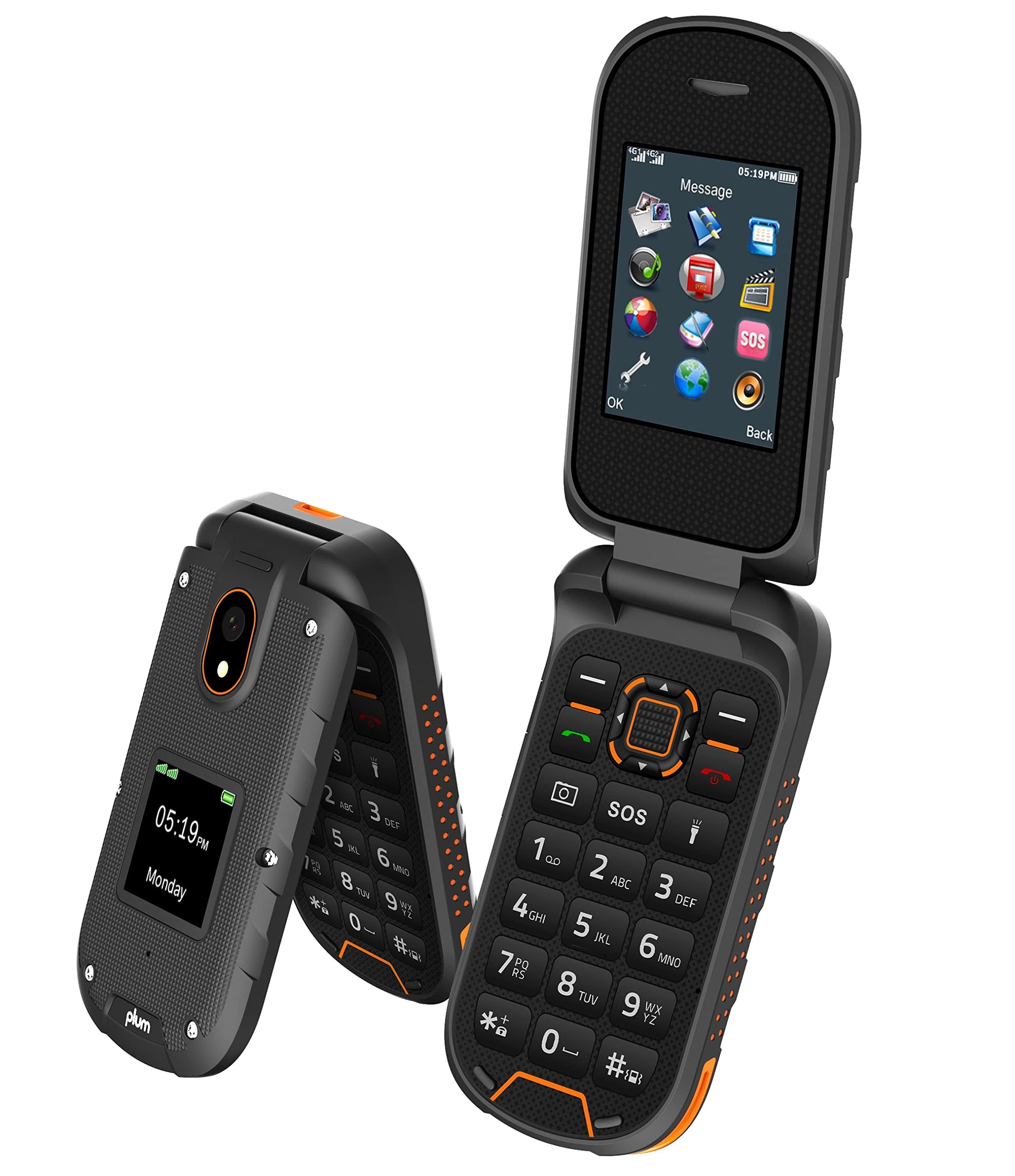 Plum RAM Plus 4G Volte Rugged Flip Phone, Shock Resistent, T-Mobile - Orange