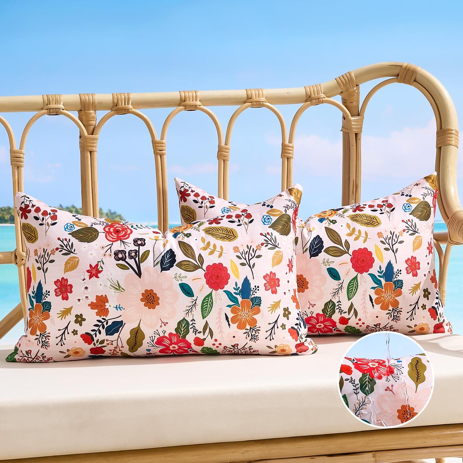 Waterproof Floral Lumbar Pillow Covers Summer Outdoor Decorative Pillow Covers Pink Accent Couch Covers Garden Farmhouse Cushion Cases 12x20 Inch Set of 2 for Patio Tent Balcony Bench Furniture Sofa