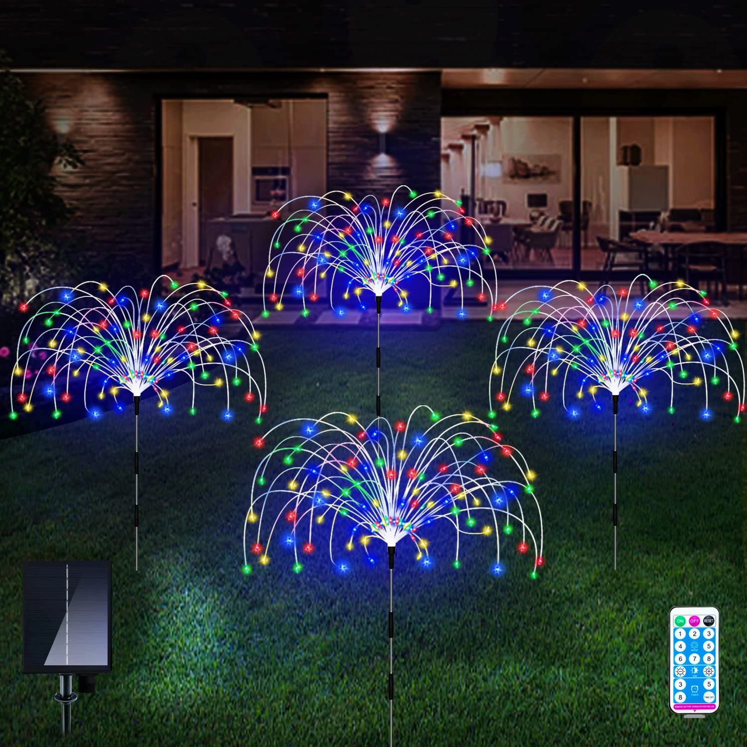 QOCNAM 4 Pack Solar Firework Lights Outdoor, Garden Decor,Multicolored