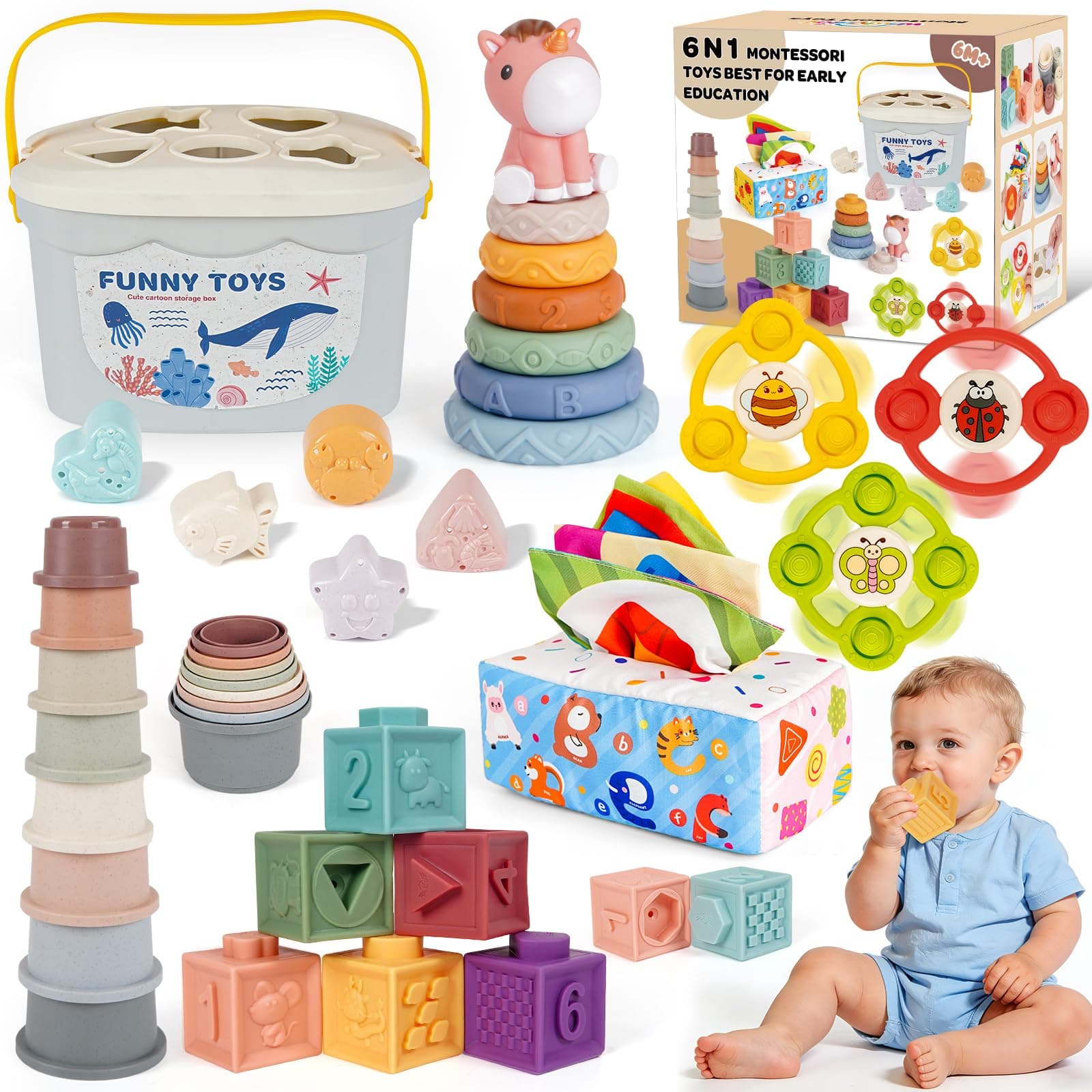 Montessori Toy for Babies 6-12-18 Month 6 in 1 Infant Sensory Toy Essential