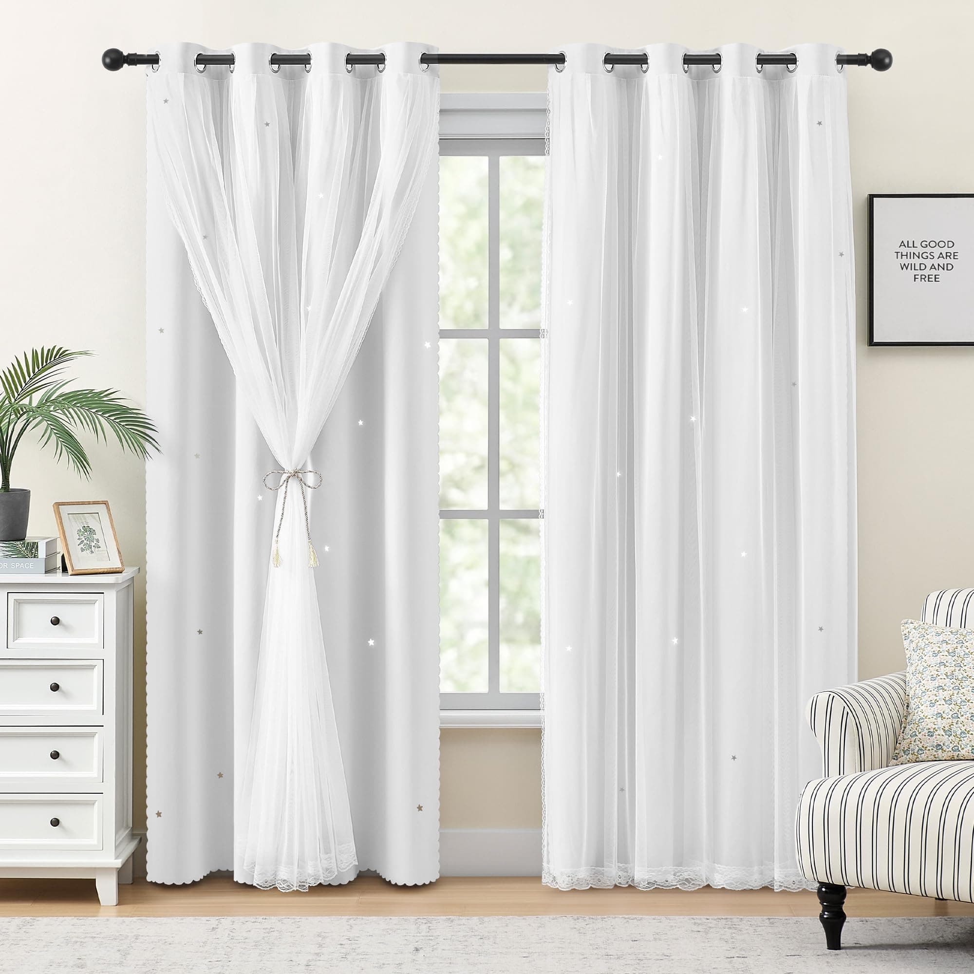 XiDi White Curtains for Bedroom, Girls Room Blackout Curtains, Kids Room Darkening Curtains Decor, 1 Panel SC White52/90/1 US