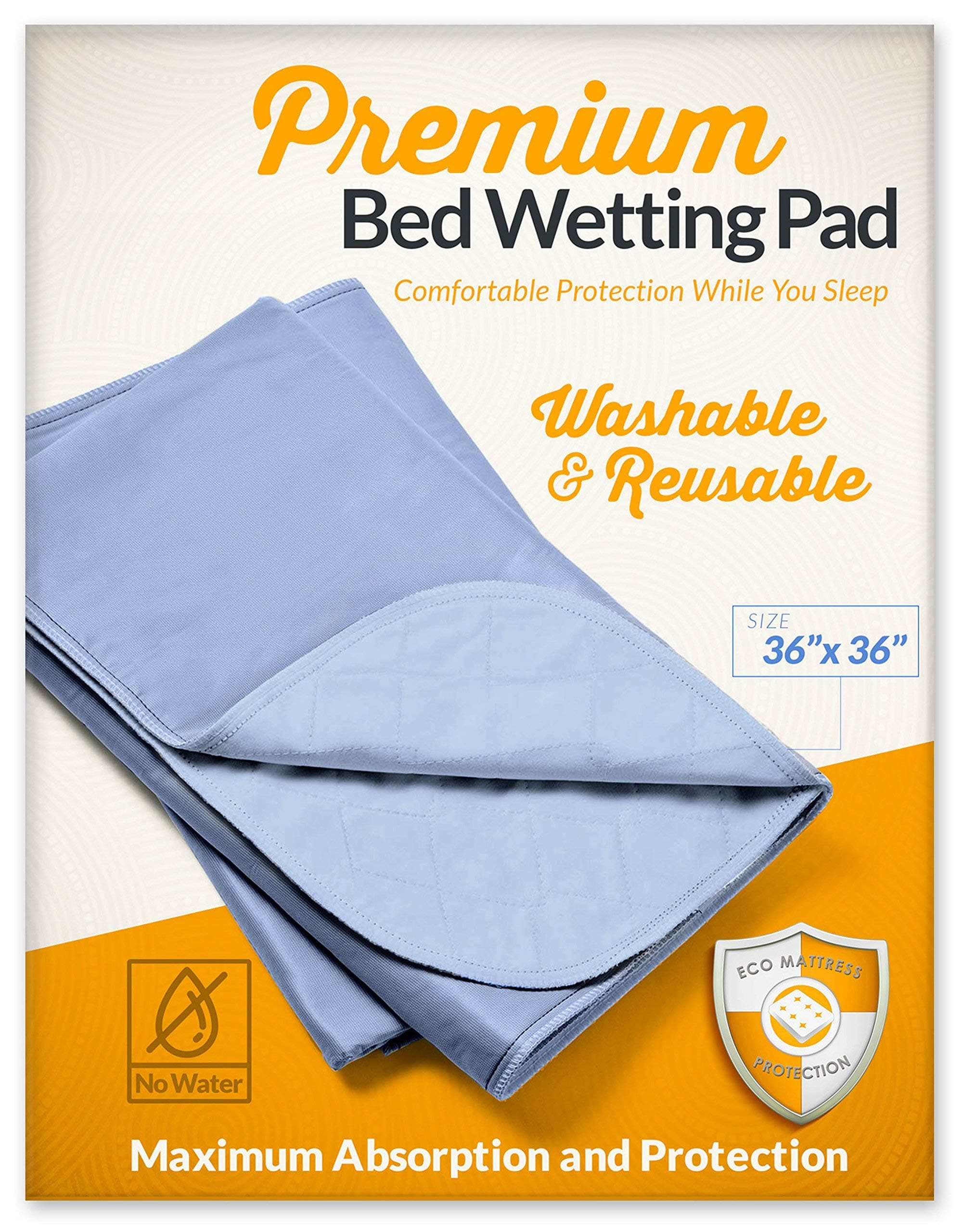 Zero Waste Moving Premium 36 x 36 Pad Washable and Reusable Bed Wetting Mattress and Sheet Protector, 36 INCHES, Light Blue