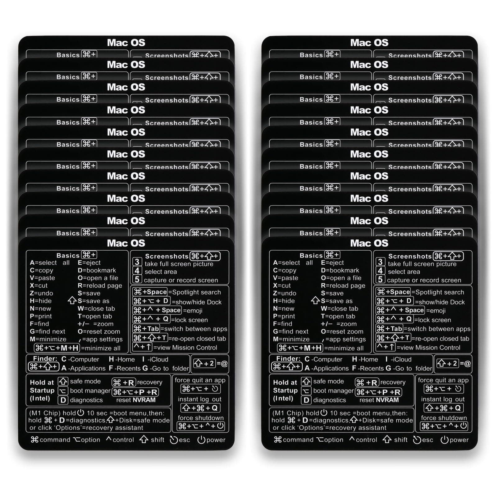 Mac OS Shortcut Stickers (2-Pack) – MacBook Keyboard Cheat Sheet for macOS (2025) – Waterproof Removable Vinyl Decals for MacBook Air/Pro, M1/M2/M3/M4 (20, Black)