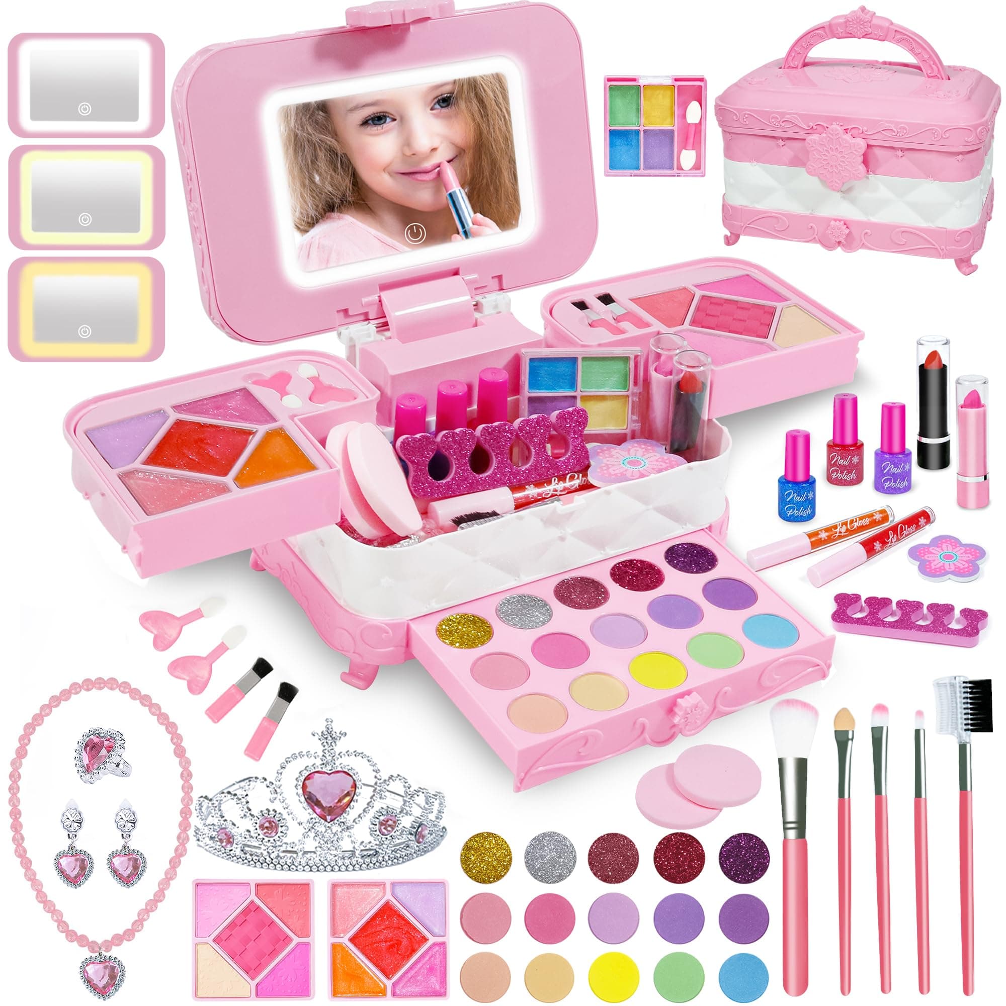 YasinKidz 60pcs Kids Makeup Kit,Real&Washable Cosmetics Kids Makeup Sets