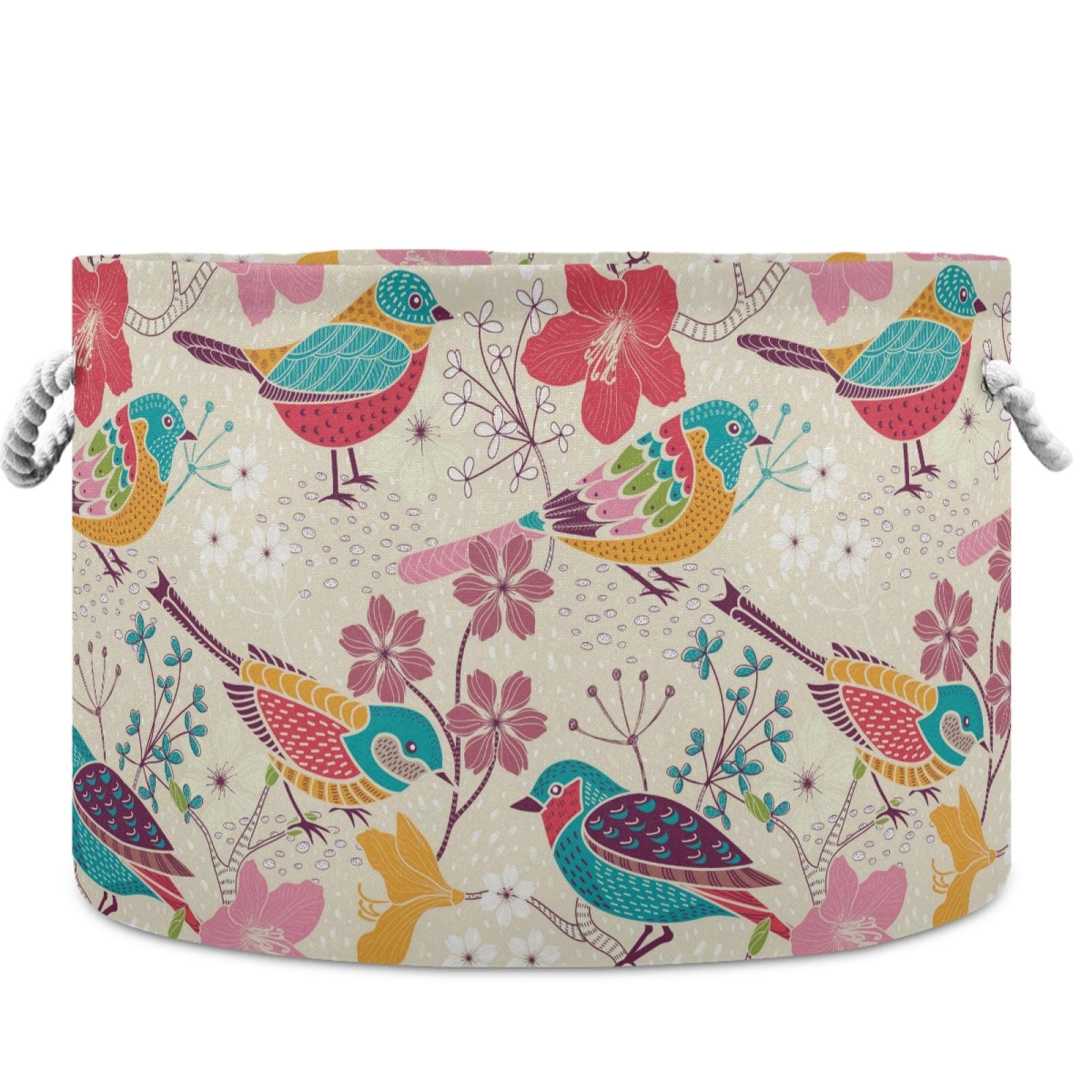 visesunny Collapsible Large Capacity Basket Colored Bird Flower Clothes Toy Storage Hamper with Durable Cotton Handles Home Organizer Solution for Bathroom, Bedroom, Nursery, Laundry,Closet
