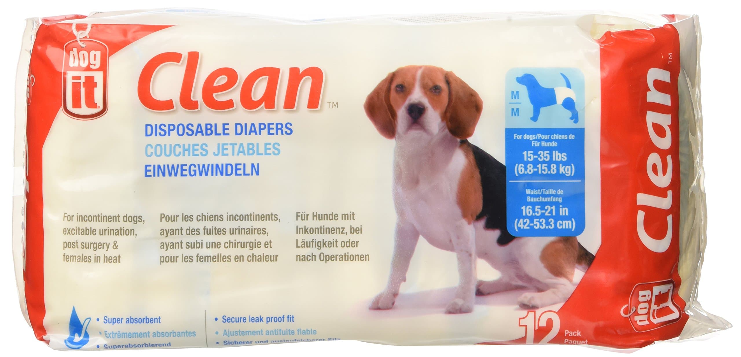Dogit Disposable Diaper, Medium, 12-Pack