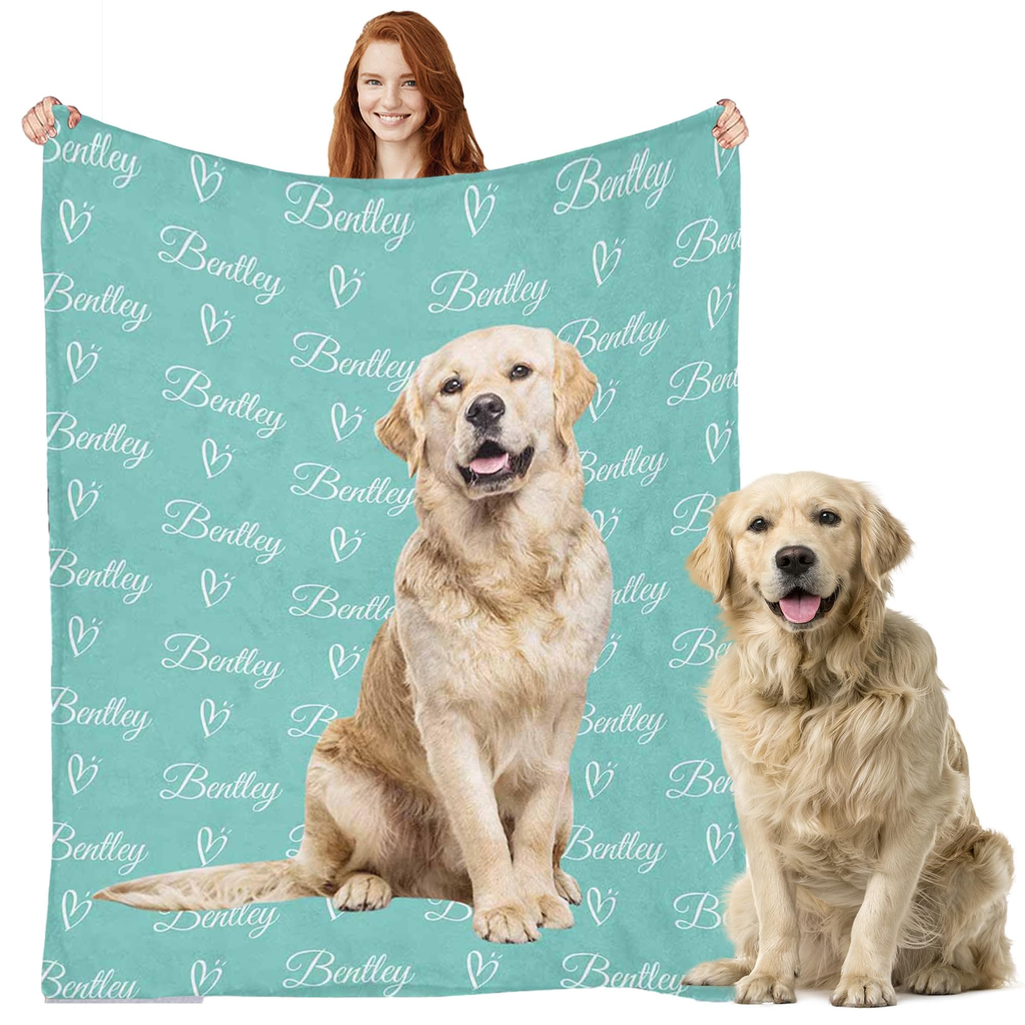 Personalized Dog Blanket - Custom Pet Portrait With Name - Soft Throw for Pet Owners, Dog Lovers - Memorial Gift 40"x50"
