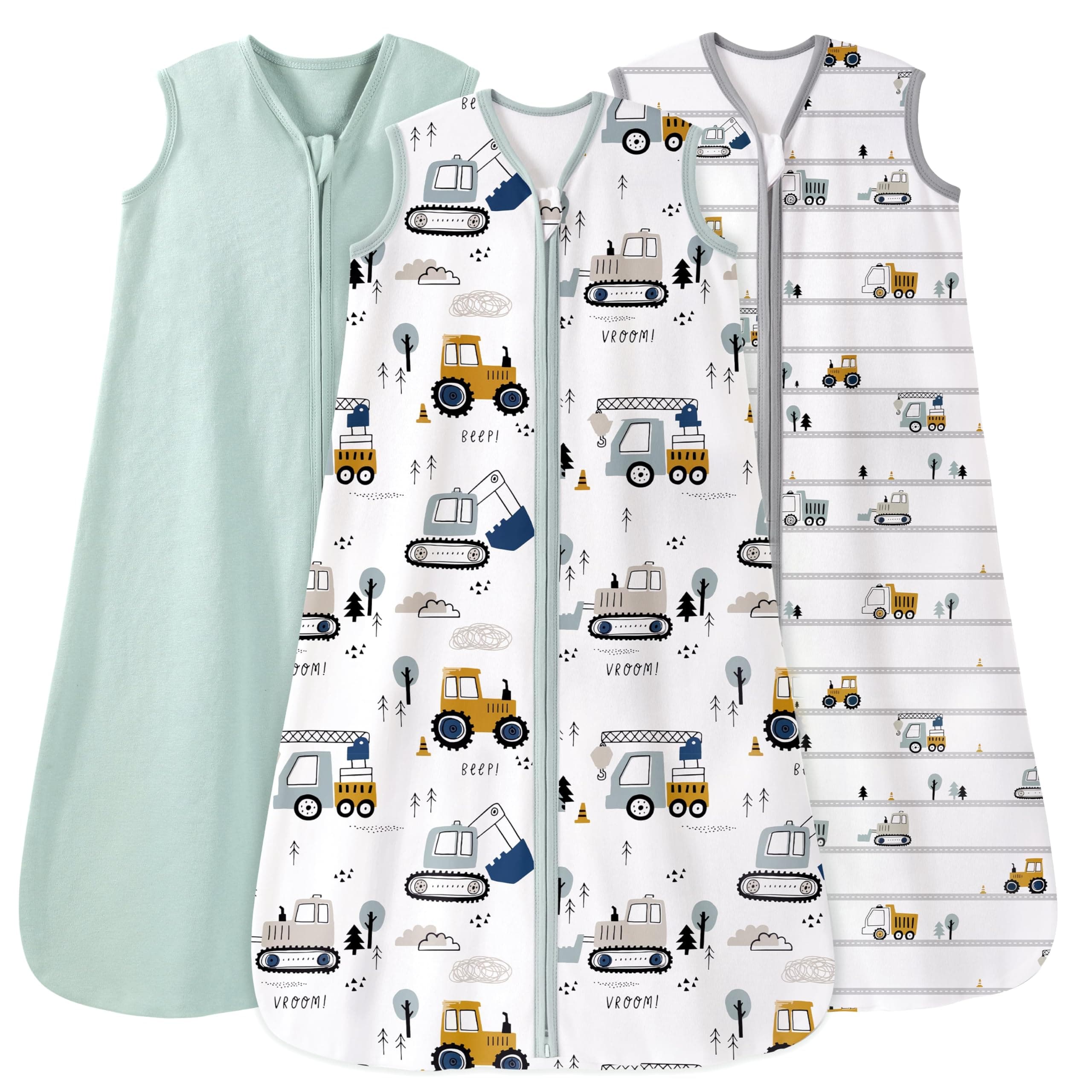 Unnivoll Baby Sleep Sack 12-18 Months 3 Pack 100% Cotton Lightweight 0.5 TOG Wearable Blanket Baby Sleep Bag with 2-Way Zipper for Newborn Infant Excavator