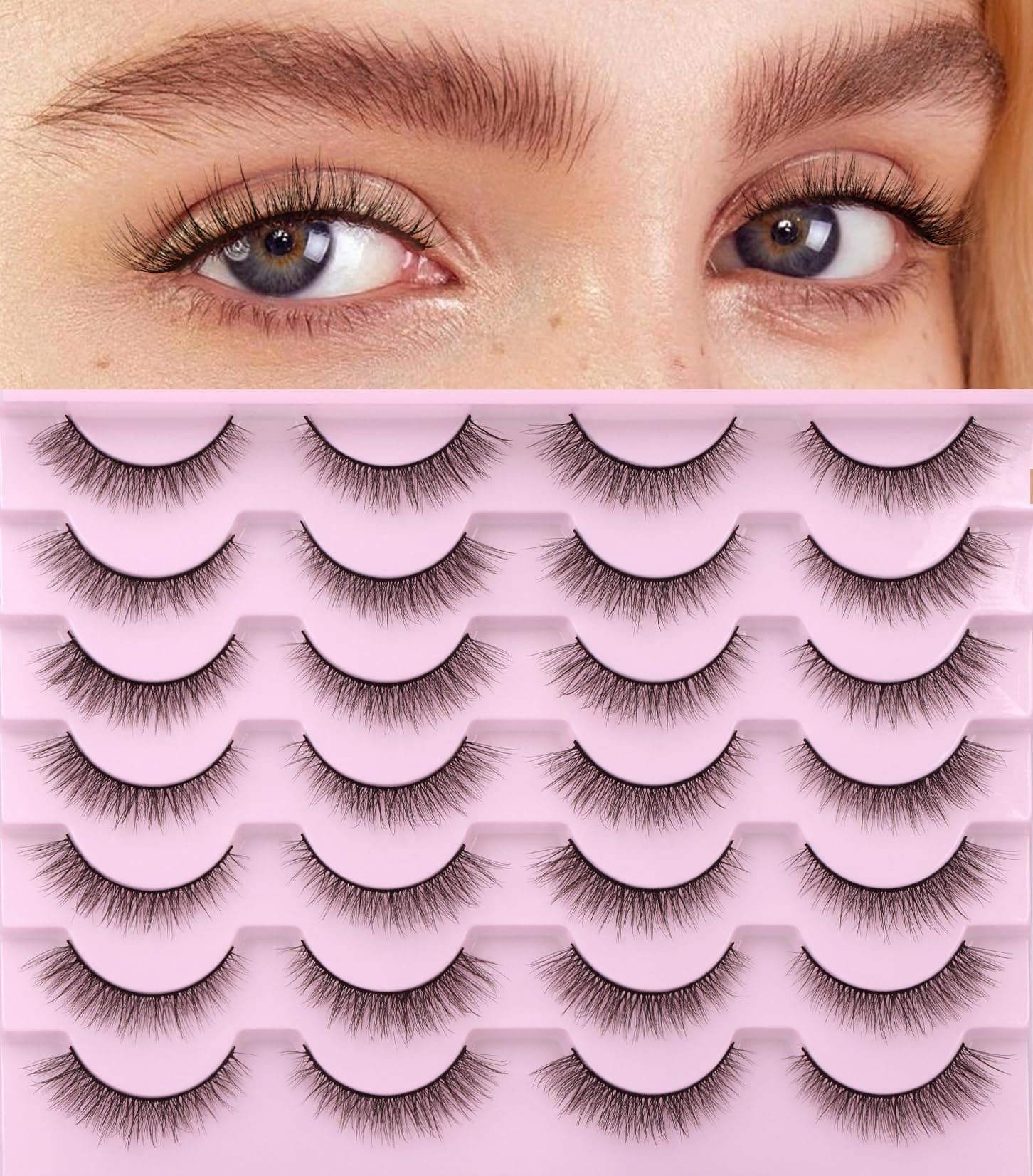 Natural Lashes 10mm Wispy False Eyelashes Natural Look Faux Mink Wispies Eyelashes Fluffy Strip Lashes Pack by Kiromiro