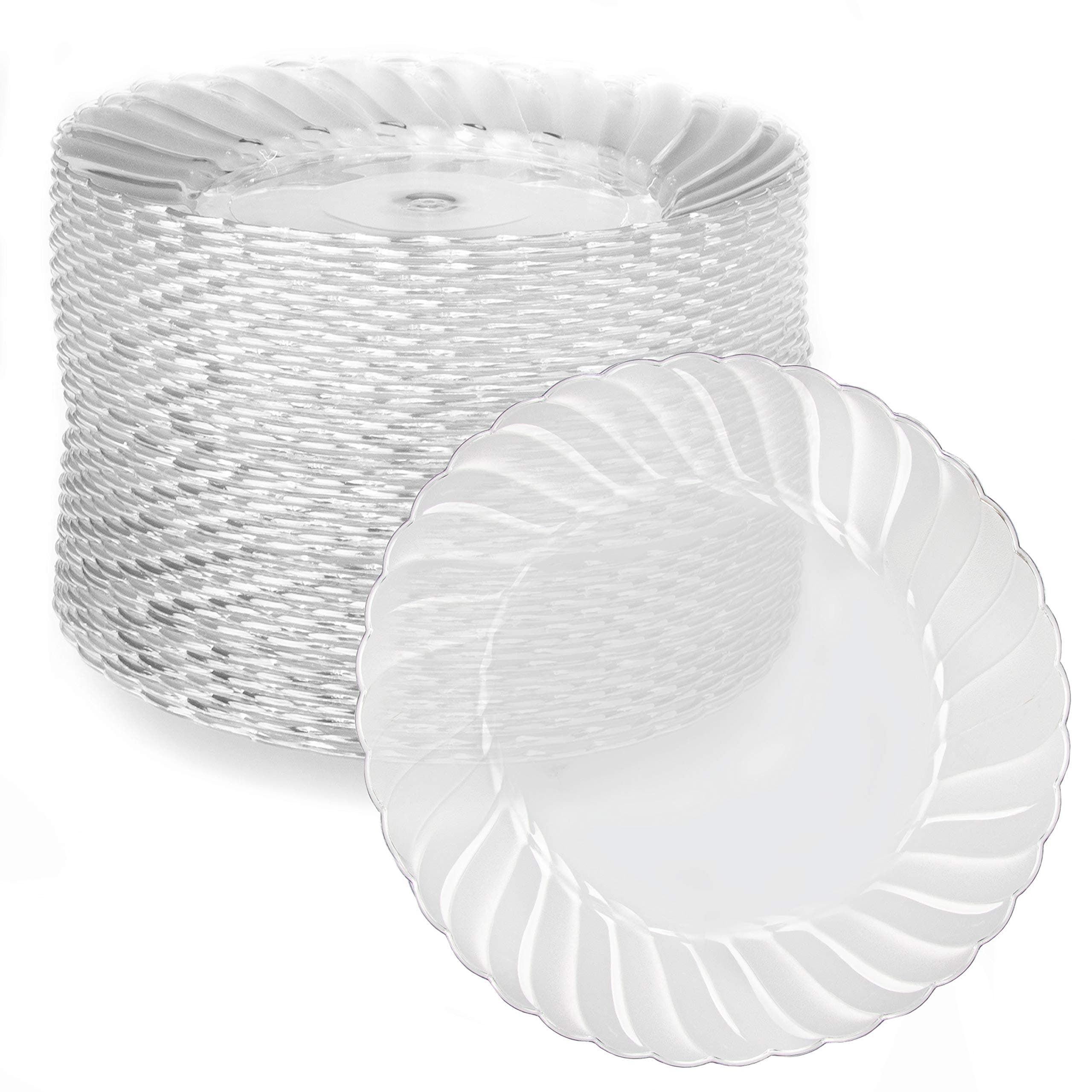 Ilyapa Scalloped Edge Disposable Plastic Plates - 7", Clear, 100-Count