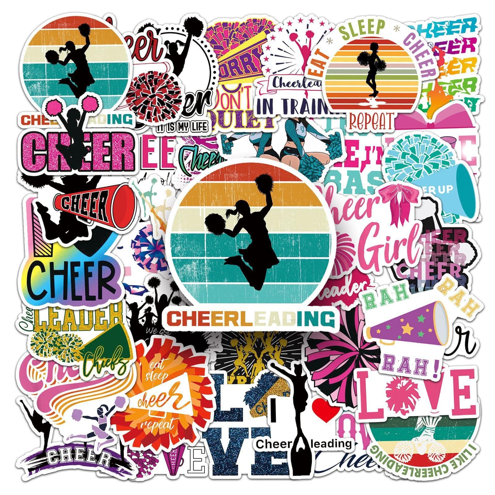 Bric Dodo Set di 50 adesivi da cheerleader, per auto, laptop, telefono, chitarra, skateboard, moto, bicicletta, cheerleading stickers in vinile, impermeabili, per adolescenti, bambini, adulti