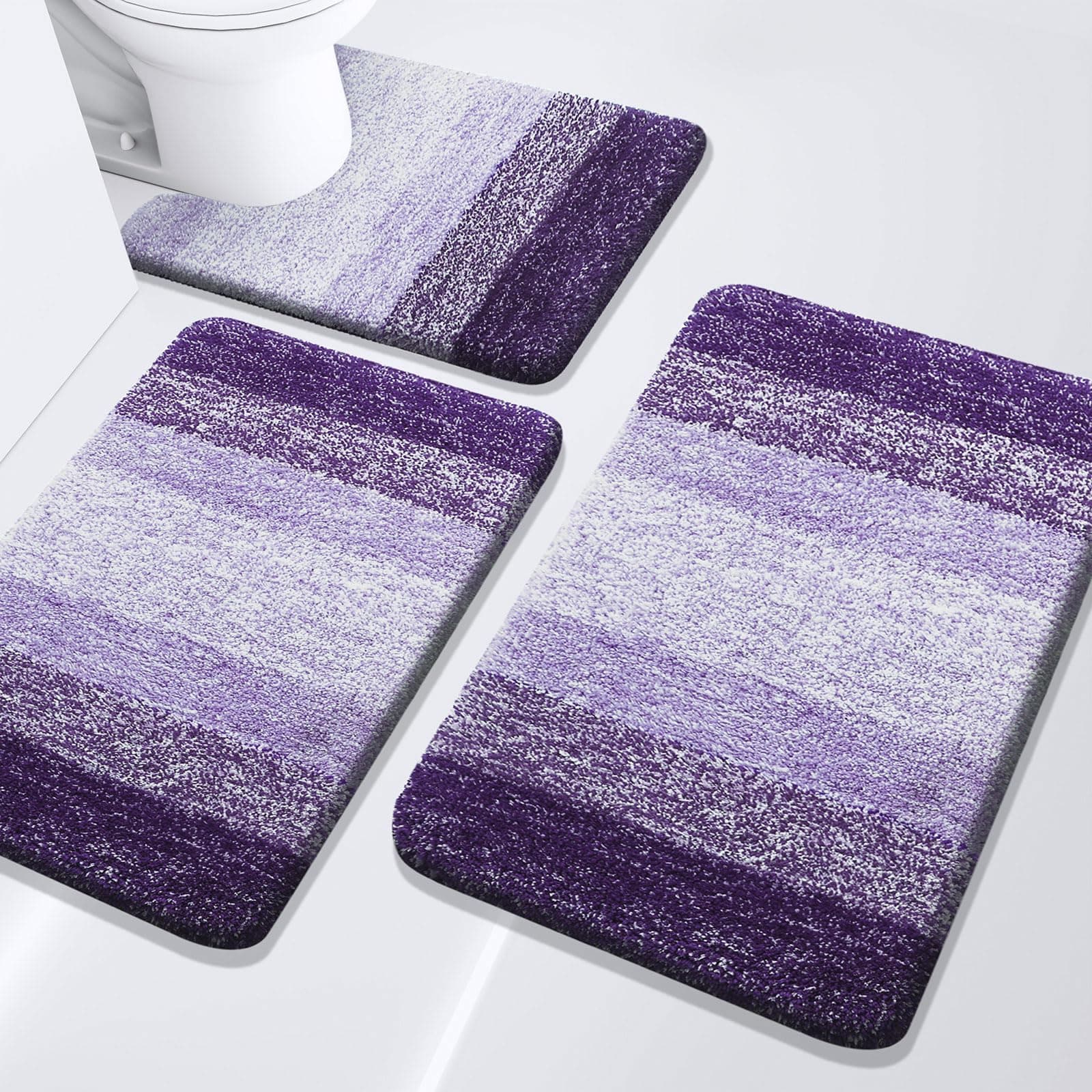 Arotive Bathroom Rugs Set 3 Piece, Extra Soft and Absorbent Bath Rugs, Machine Wash Dry Bath Mats for Bathroom, Toilet, Tub and Shower, 24x16, 30x20 and U-Shaped 24x20, Dark Purple