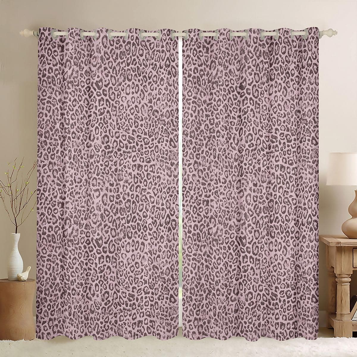 jejeloiu Brown Leopard Blackout Curtains Cheetah Darkening Drapes for Bedroom Living Room Decor Animal Print Thermal Insulated Shades Safari Window Treatments, 2 Panels 52 x 63 Inch