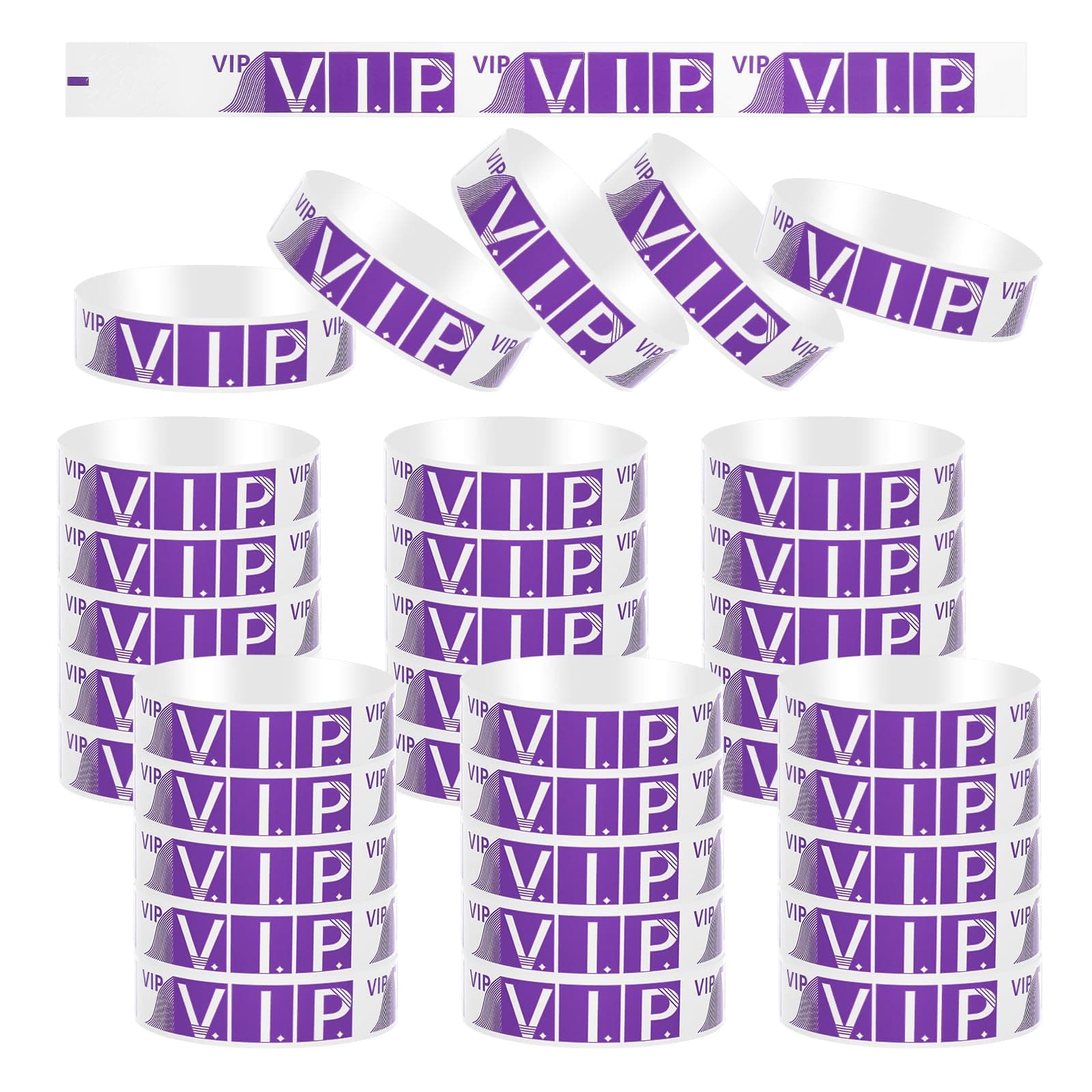 100 Pcs VIP Wristbands for Events, Paper Bracelets Custom Wrist Bands VIP Custom Lanyards, Personalized Waterproof Lightweight Events Bands for Party Concerts Clubs Festivals Amusement Parks (Purple)