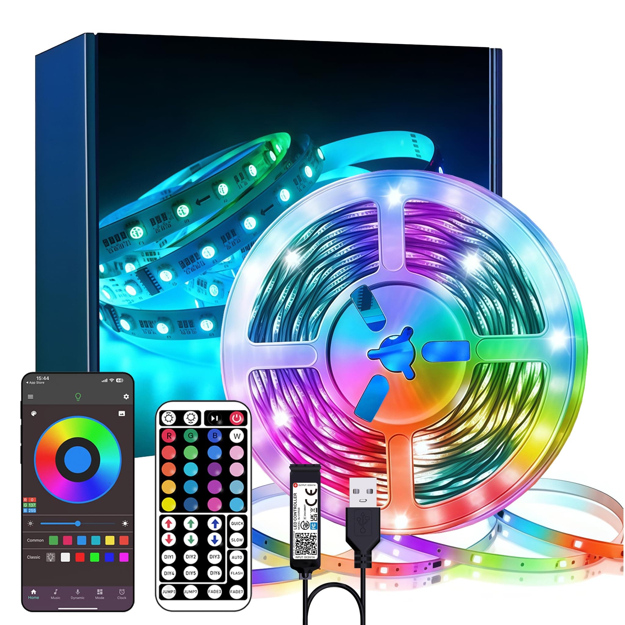 NBBUFF 32.8 ft Smart RGB LED Strip Lights，Control via App or Remote，Features Music Sync and Timer Functions，Perfect for Creating Ambiance in Bedrooms, Living Rooms, Christmas Parties, Home Decor
