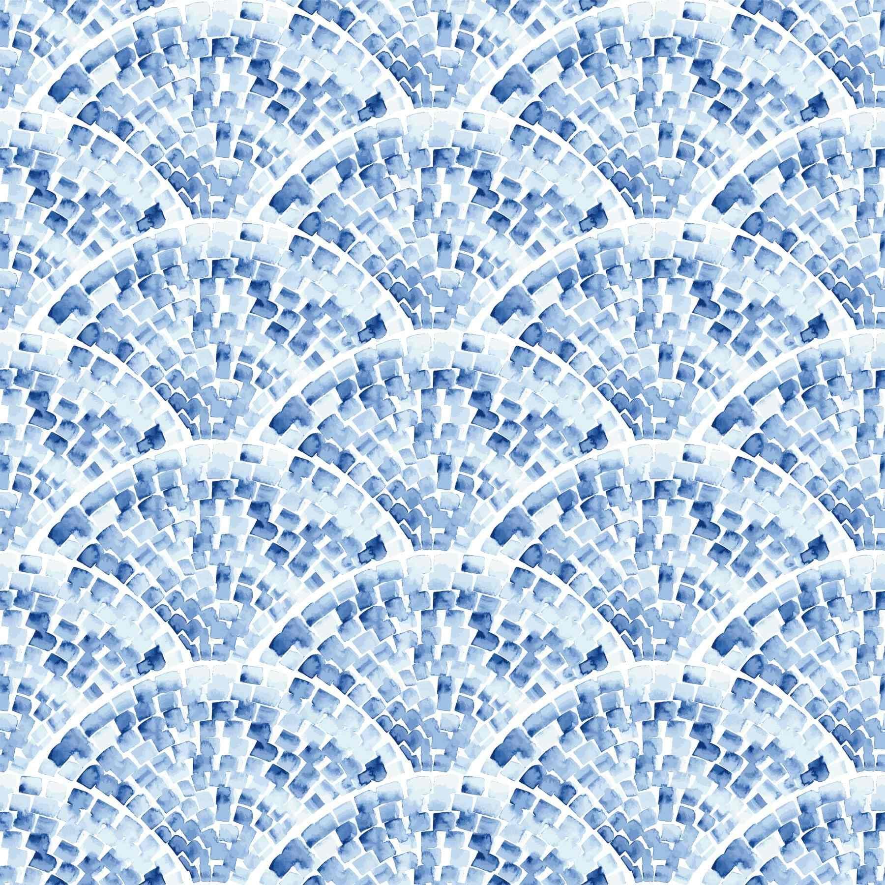 Zaffin Blue Geometric Peel and Stick Wallpaper, Watercolor Scallop Self-Adhesive Vinyl Wallpaper for Home Decor – 17.7" x 118"