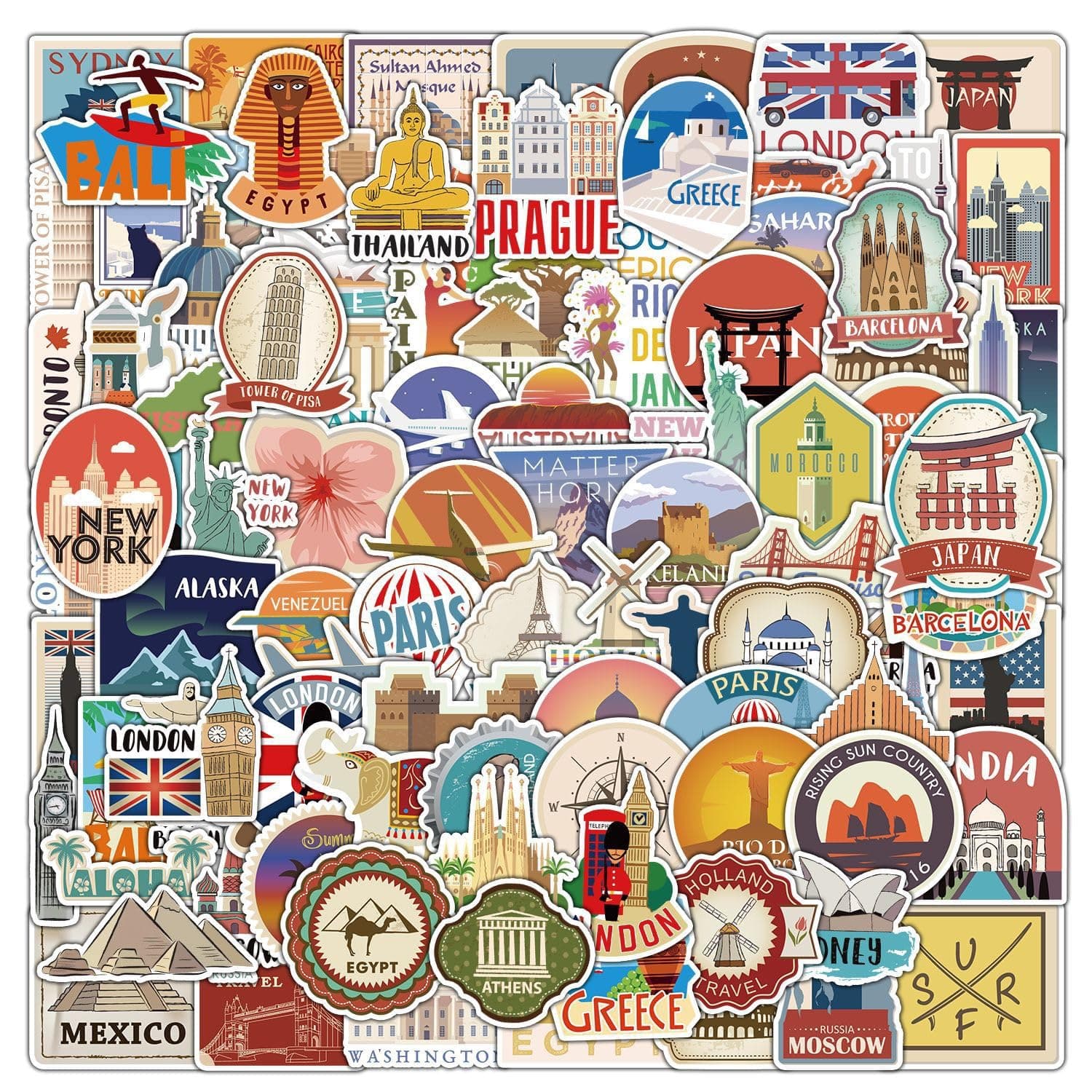 100Pcs Travel Stickers for Kids, Vinyl Stickers Kids Waterproof Stickers for Water Bottles Laptop Party Classroom Decor