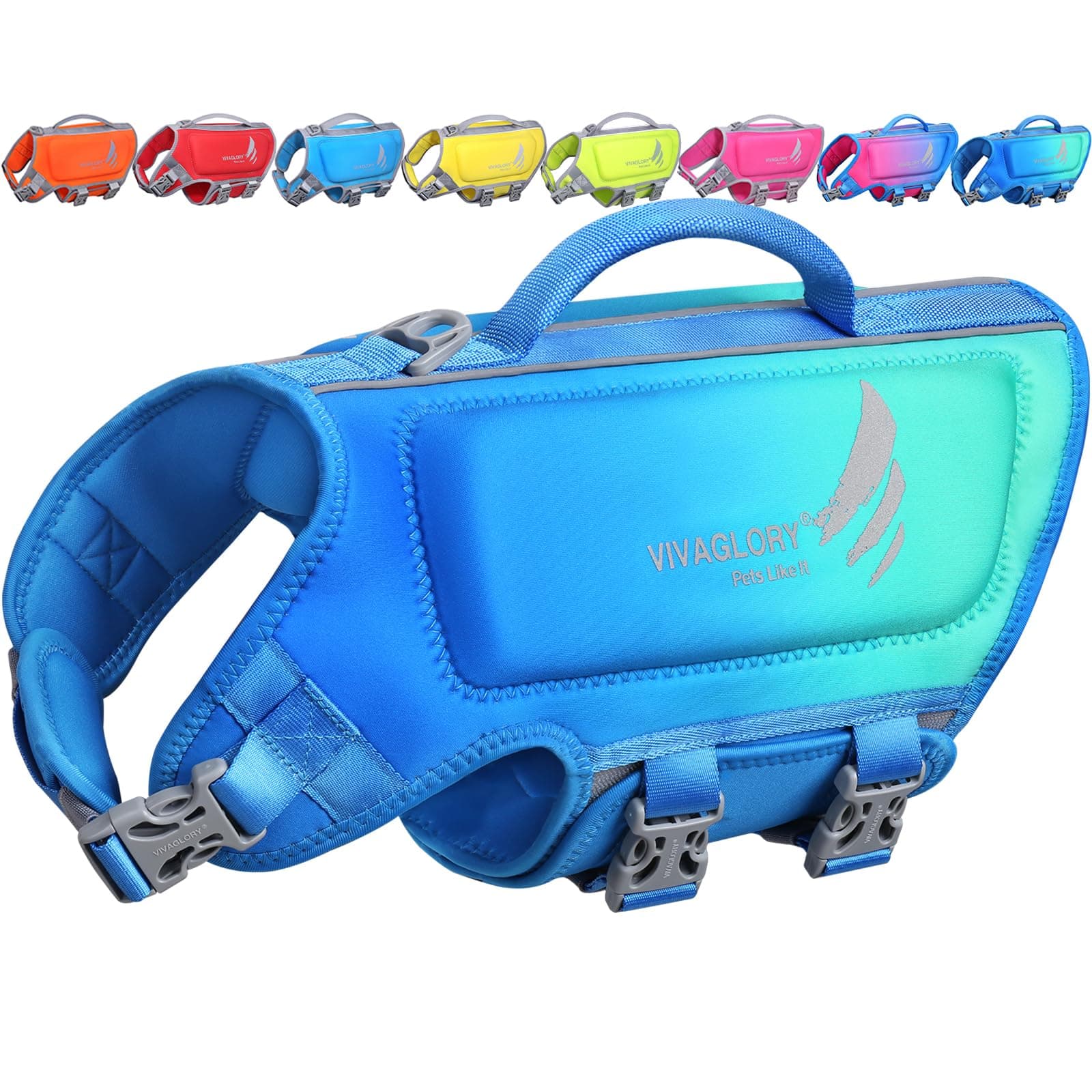 VIVAGLORY Dog Life Jacket High Buoyancy Dog Life Vest, XL, Turquoise